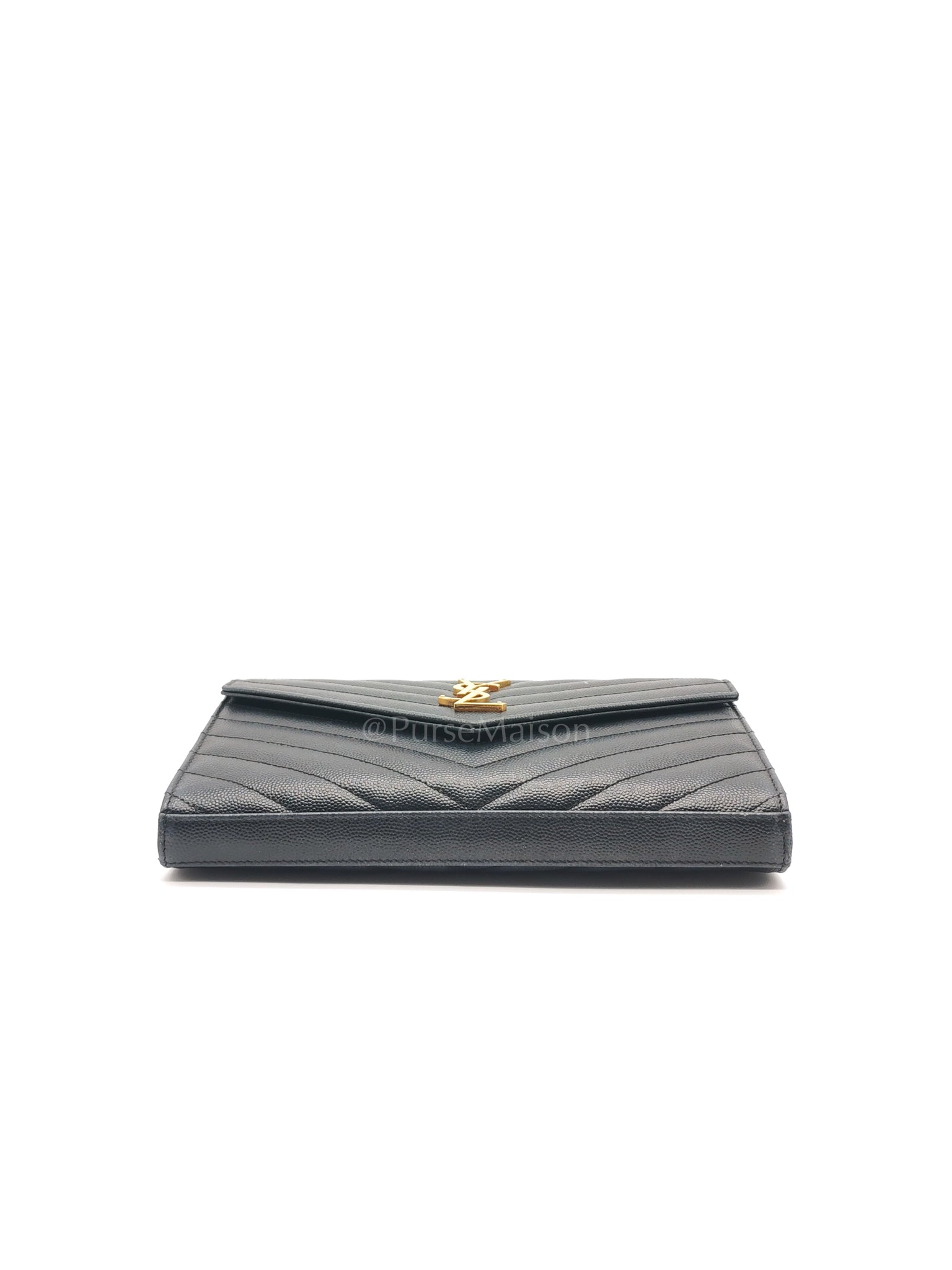 Envelope Wallet On Chain (WOC) in Black Chevre Leather Chain Bag | Purse Maison Luxury Bags Shop