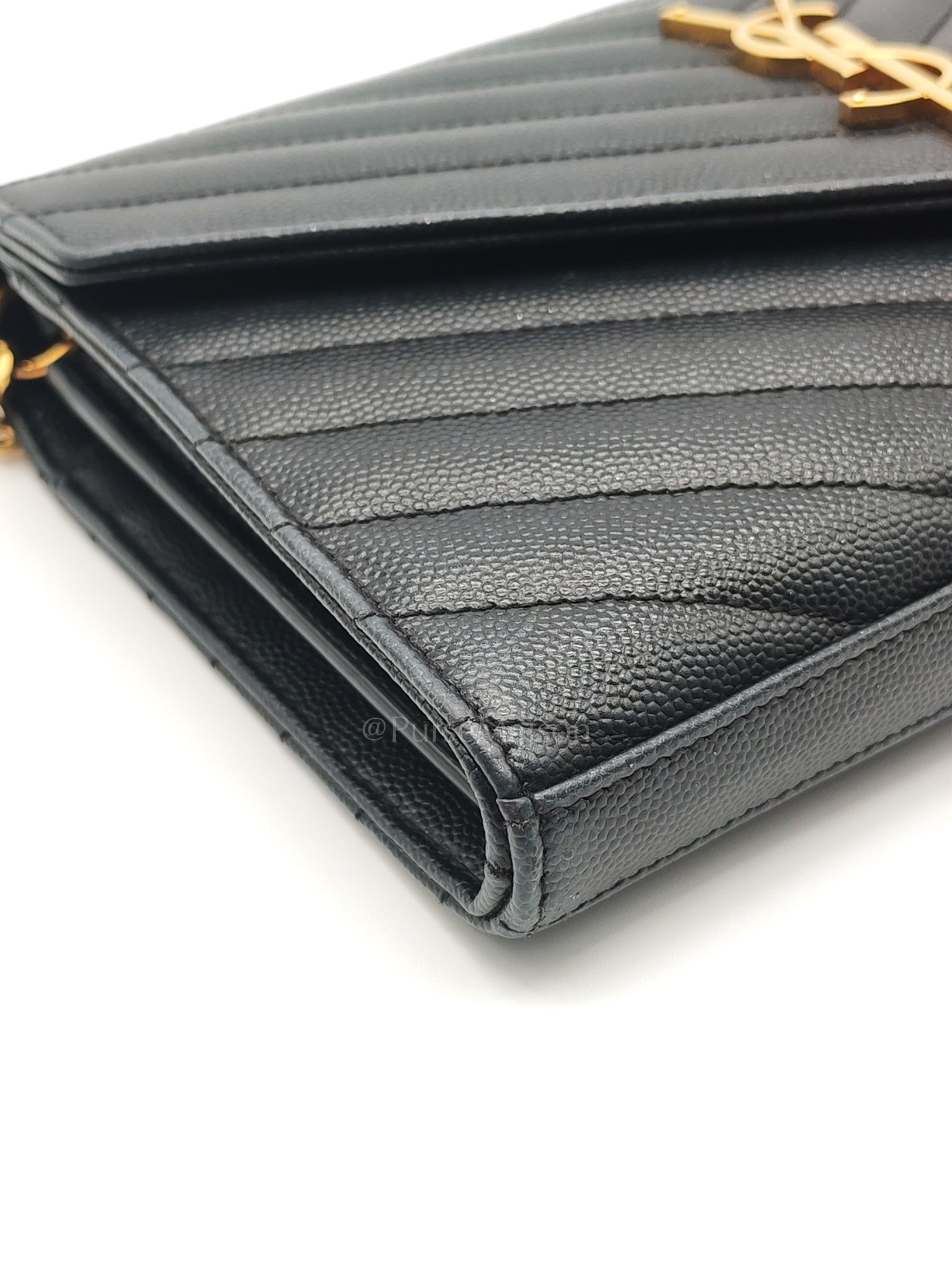 Envelope Wallet On Chain (WOC) in Black Chevre Leather Chain Bag | Purse Maison Luxury Bags Shop