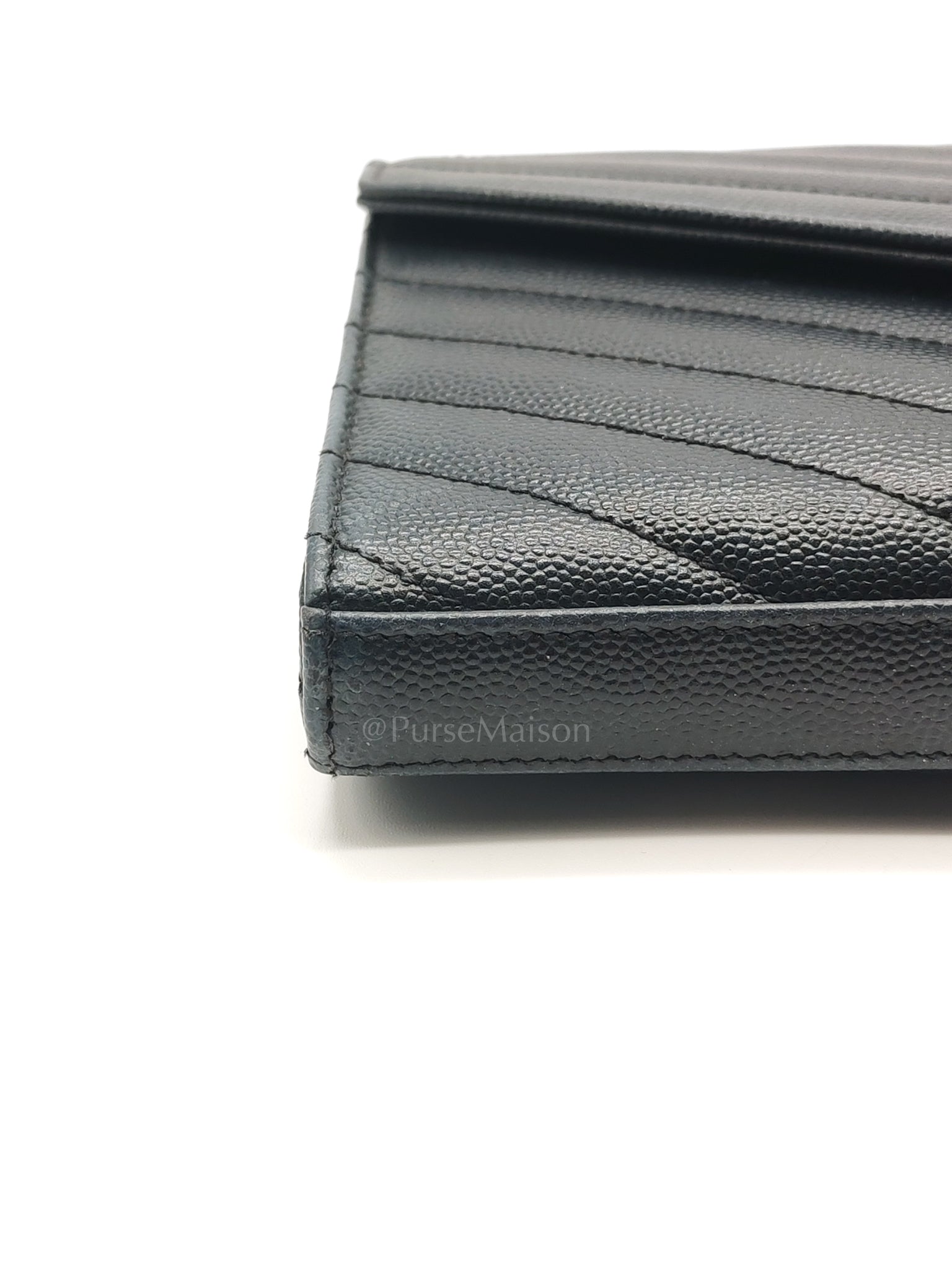 Envelope Wallet On Chain (WOC) in Black Chevre Leather Chain Bag | Purse Maison Luxury Bags Shop