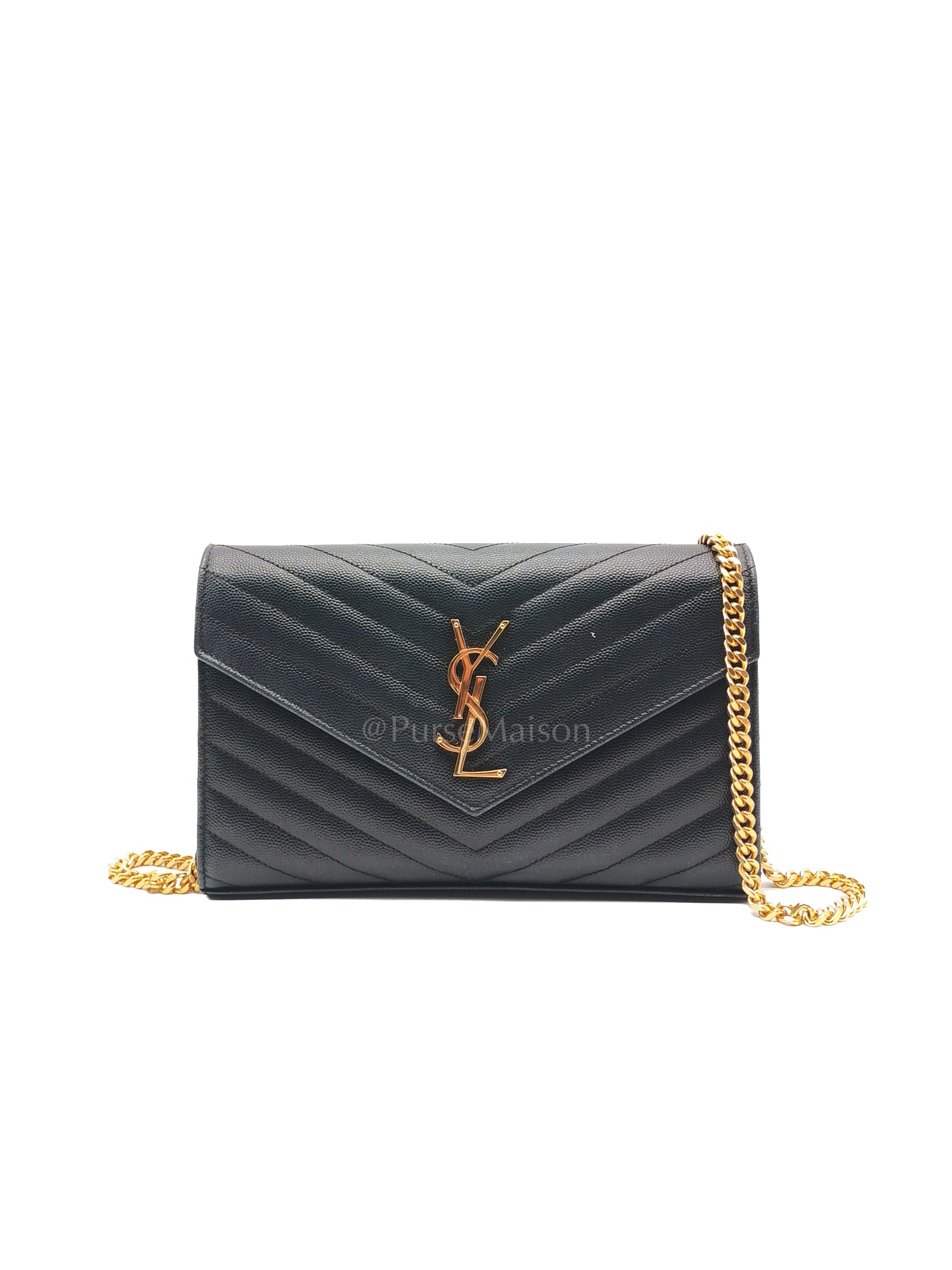 Envelope Wallet On Chain (WOC) in Black Chevre Leather Chain Bag | Purse Maison Luxury Bags Shop