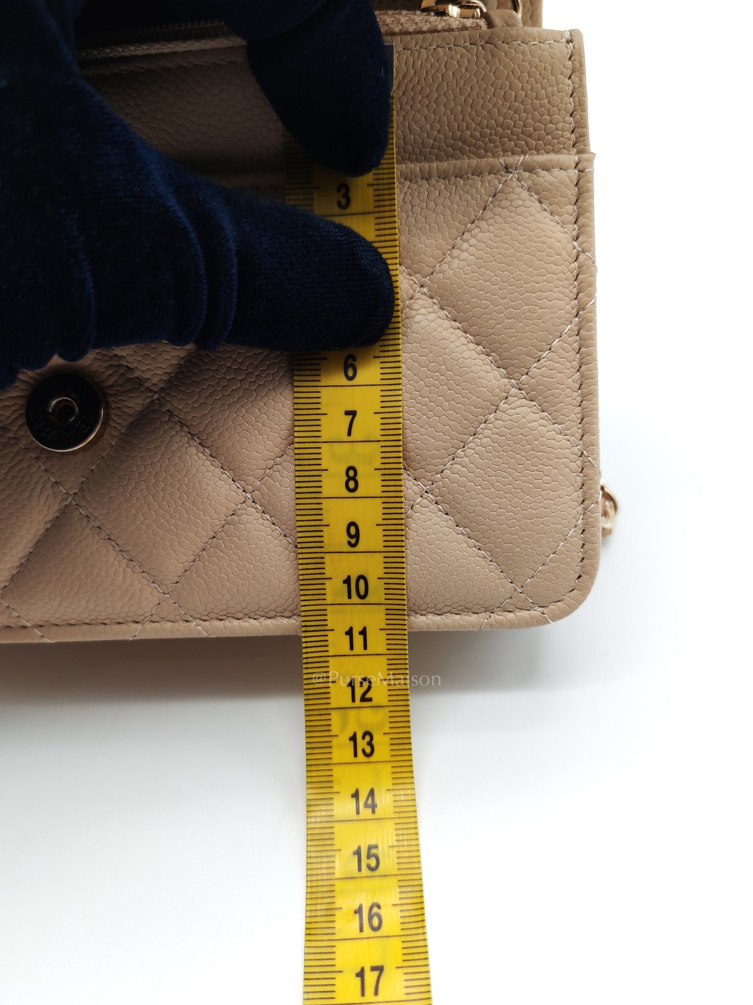 Wallet On Chain (WOC) in Beige Clair Quilted Caviar Leather and Gold Hardware Microchip