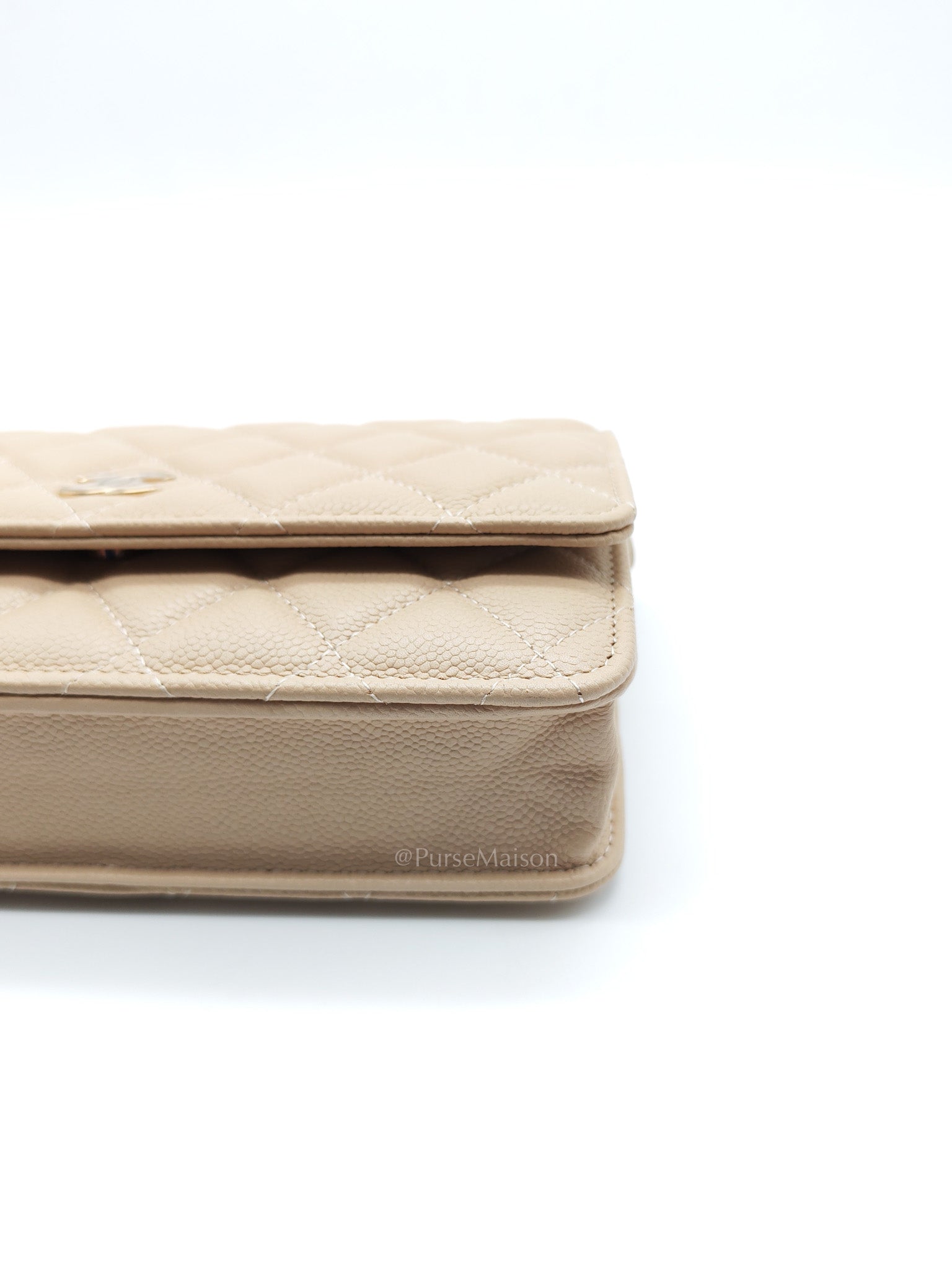 Wallet On Chain (WOC) in Beige Clair Quilted Caviar Leather and Gold Hardware Microchip