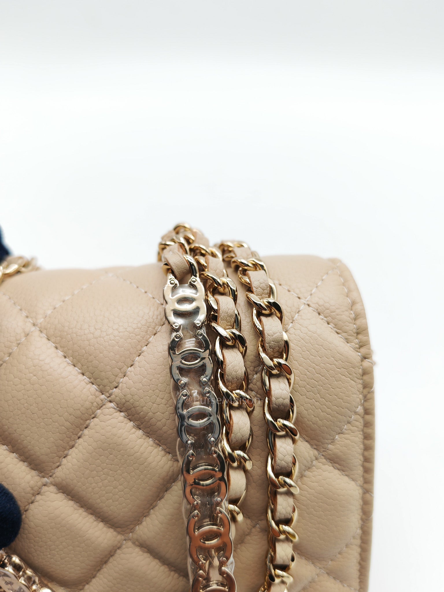 Wallet On Chain (WOC) in Beige Clair Quilted Caviar Leather and Gold Hardware Microchip