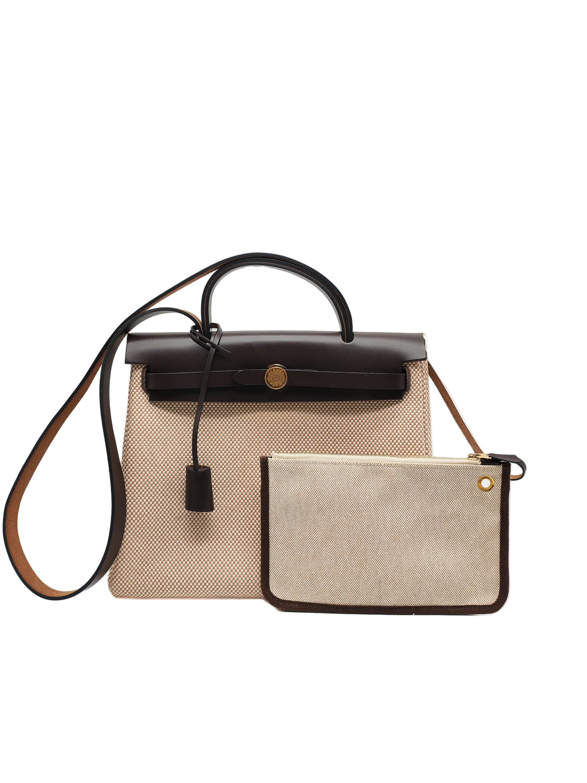 Hermès Herbag Zip PM 31 Ecru, Beige Toile H Ebene Hunter Gold Hardware Stamp W (2024)