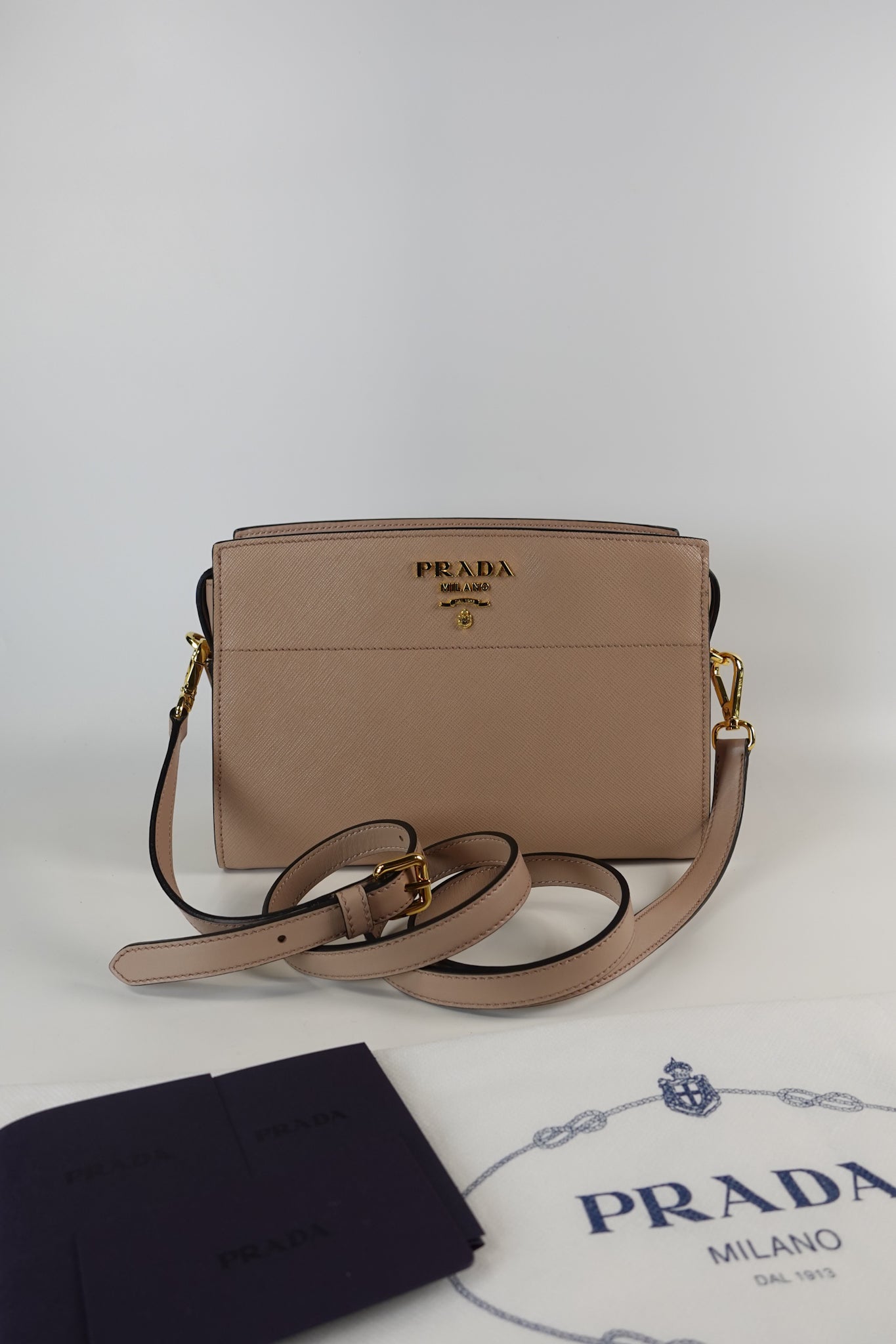 Esplanade Saffiano Leather Crossbody Bag in Nude | Purse Maison Luxury Bags Shop