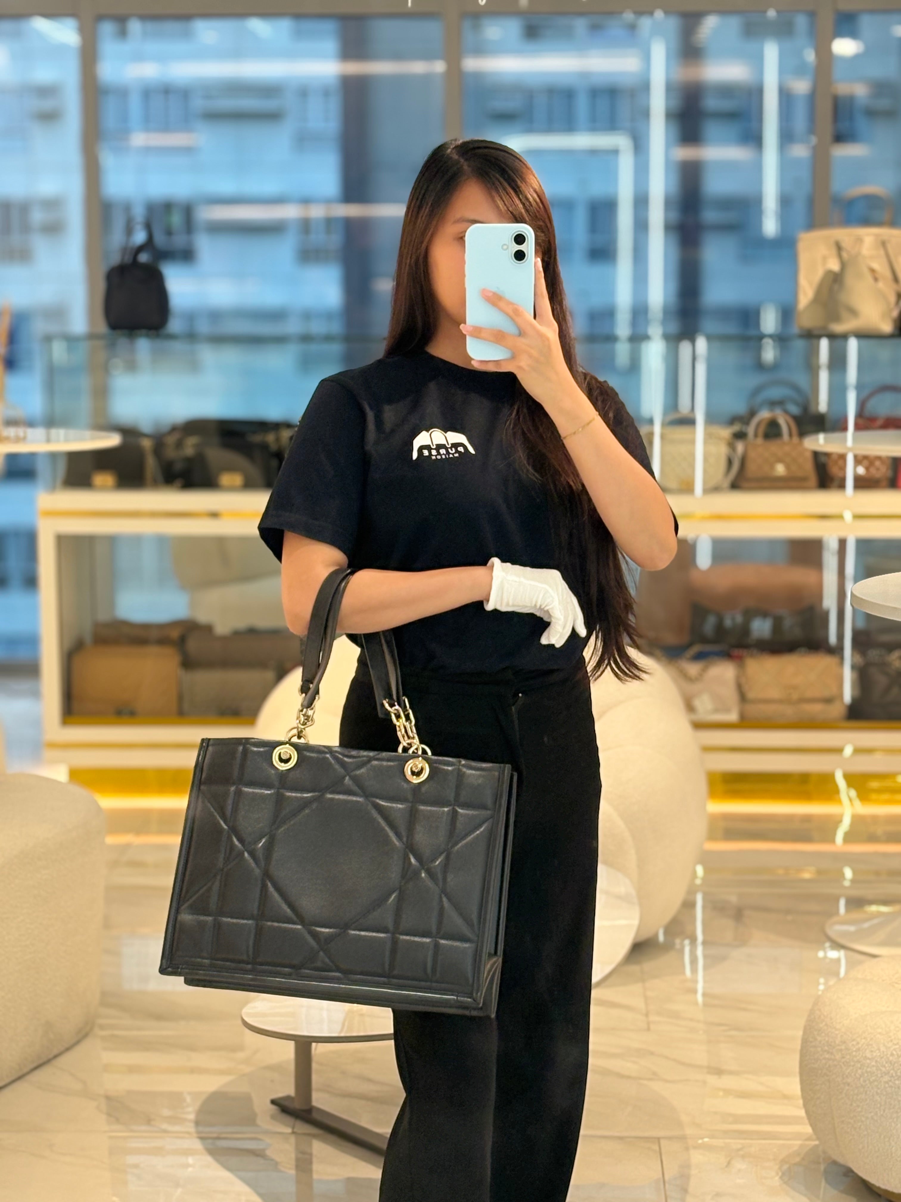 Essential Tote Bag in Black Calfskin Leather & Light Gold Hardware | Purse Maison Luxury Bags Shop