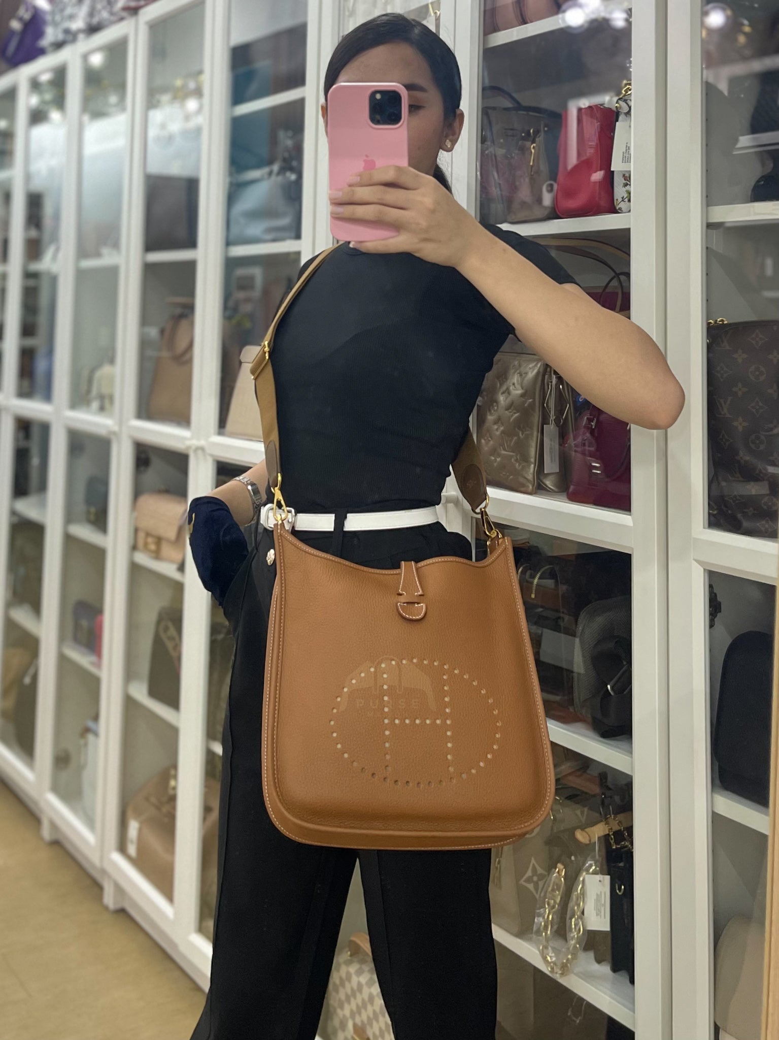 Evelyn PM in Gold Clemence Leather and Gold Hardware Stamp W (2024) | Purse Maison Luxury Bags Shop