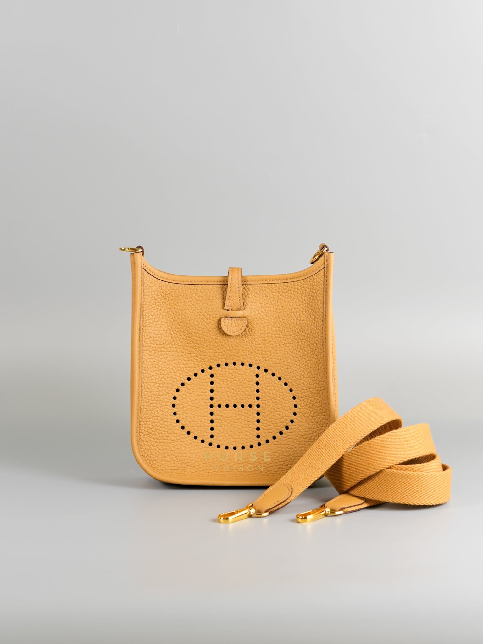 Evelyne 16 (TPM) Biscuit Amazone Taurillon Clemence in Gold Hardware Stamp B | Purse Maison Luxury Bags Shop