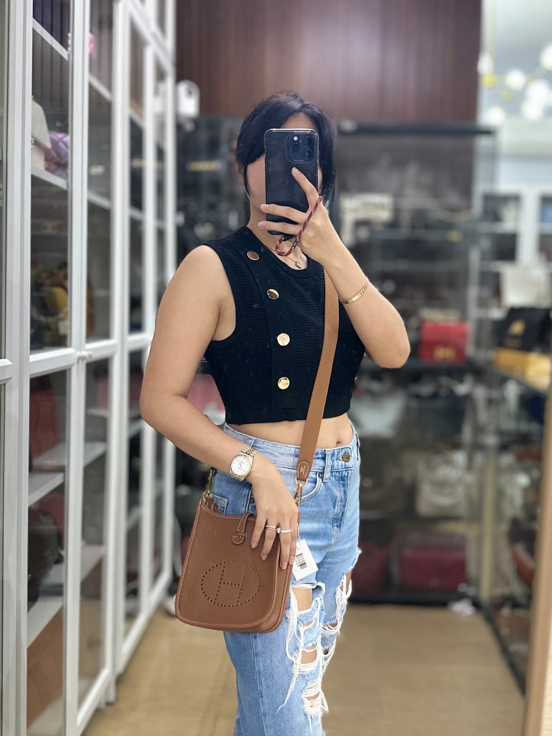 Evelyne TPM Gold Taurillon Clemence Leather Gold Hardware Stamp K (2025) | Purse Maison Luxury Bags Shop