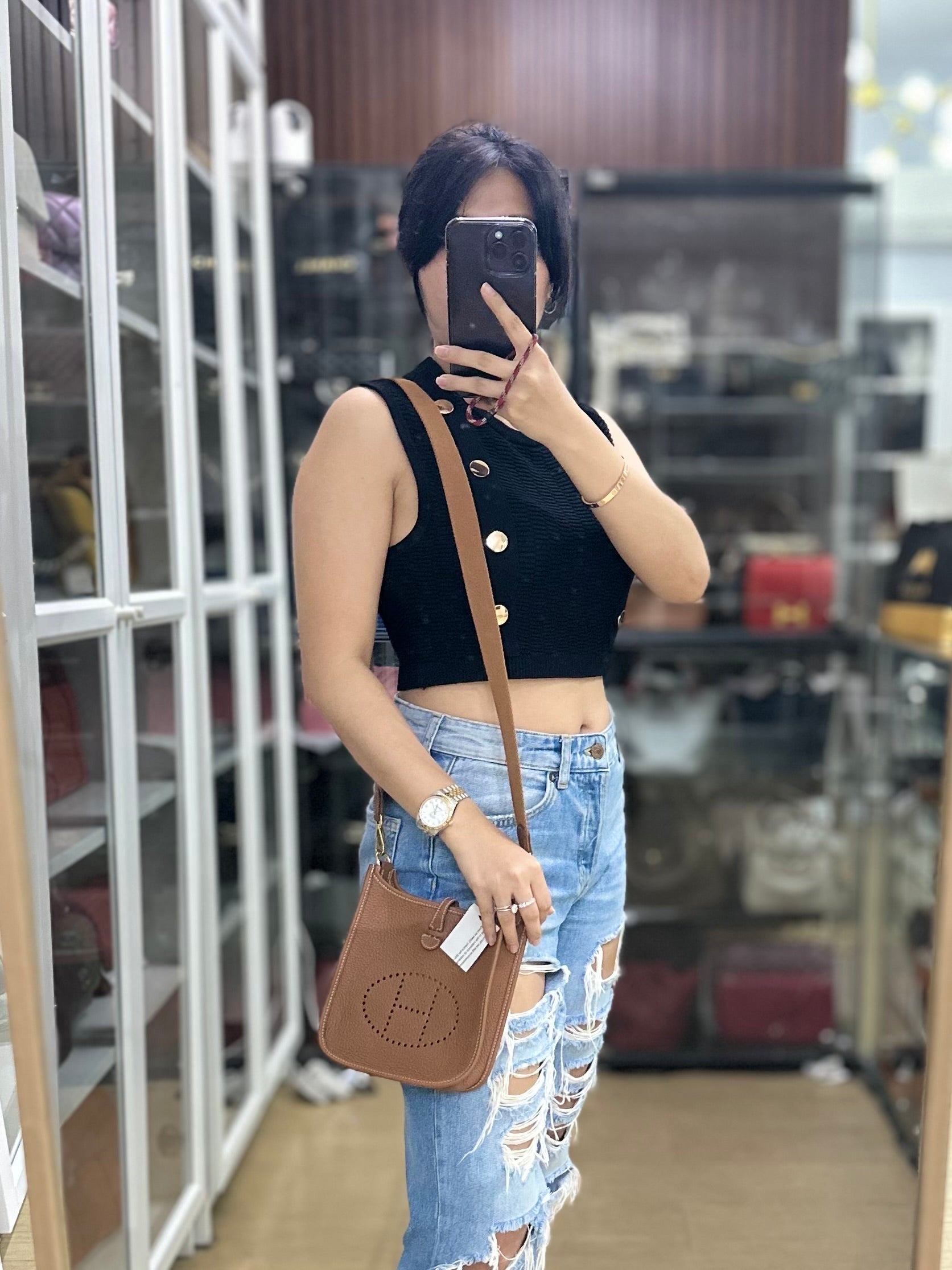 Evelyne TPM Gold Taurillon Clemence Leather Gold Hardware Stamp K (2025) | Purse Maison Luxury Bags Shop