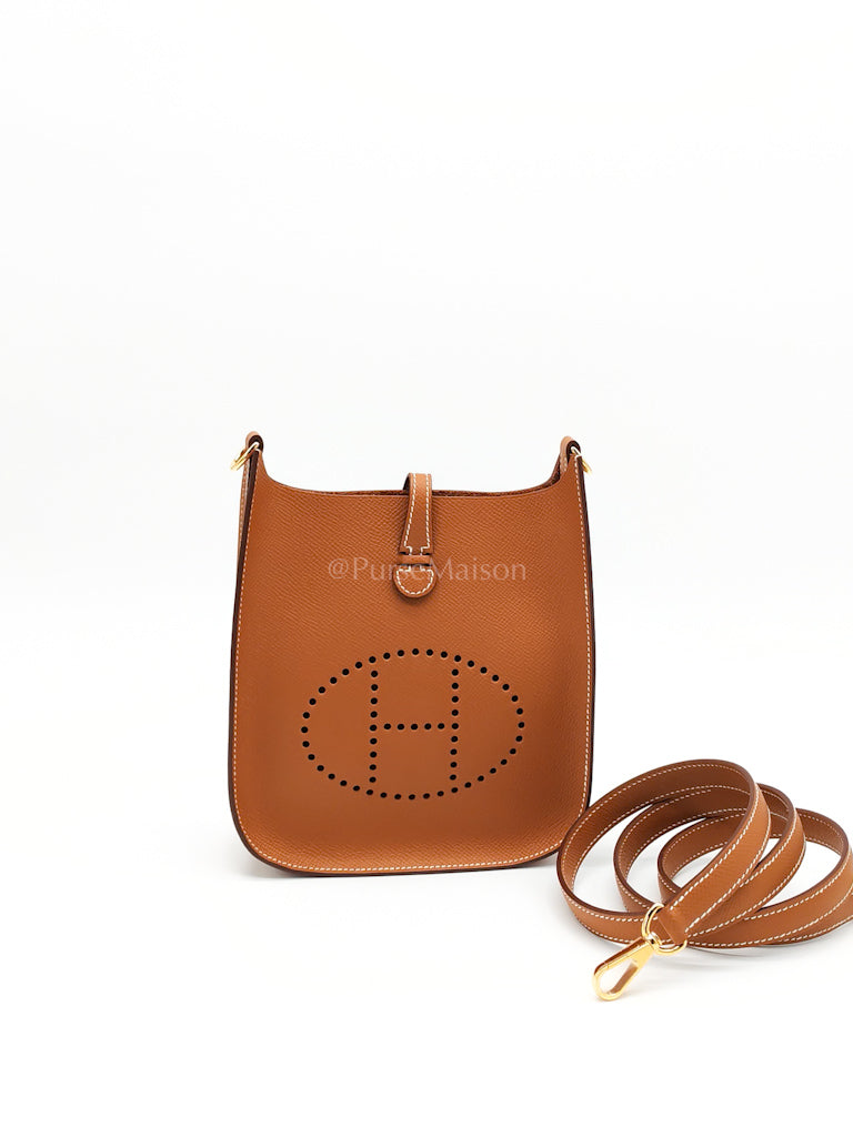 Evelyne 16 TPM (New Version) Sellier in Gold Epsom Leather and Gold Hardware Stamp K (2025) | Purse Maison Luxury Bags Shop