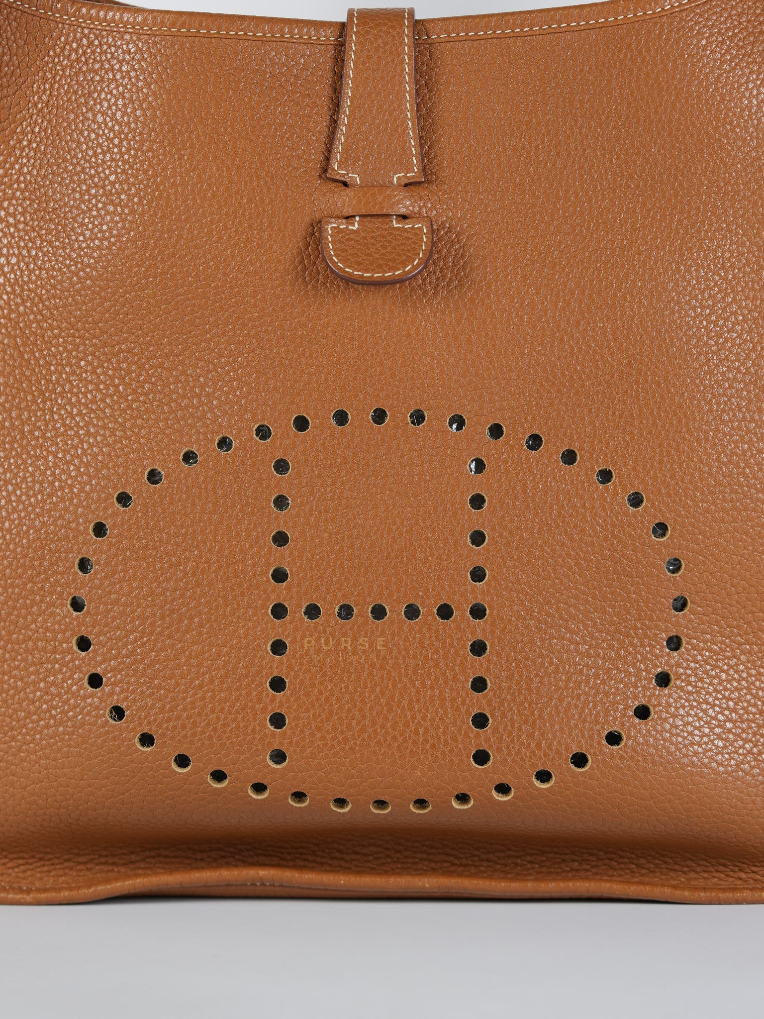Evelyne GM in Gold Clemence Leather & Palladium Hardware Stamp Square H (2004) | Purse Maison Luxury Bags Shop