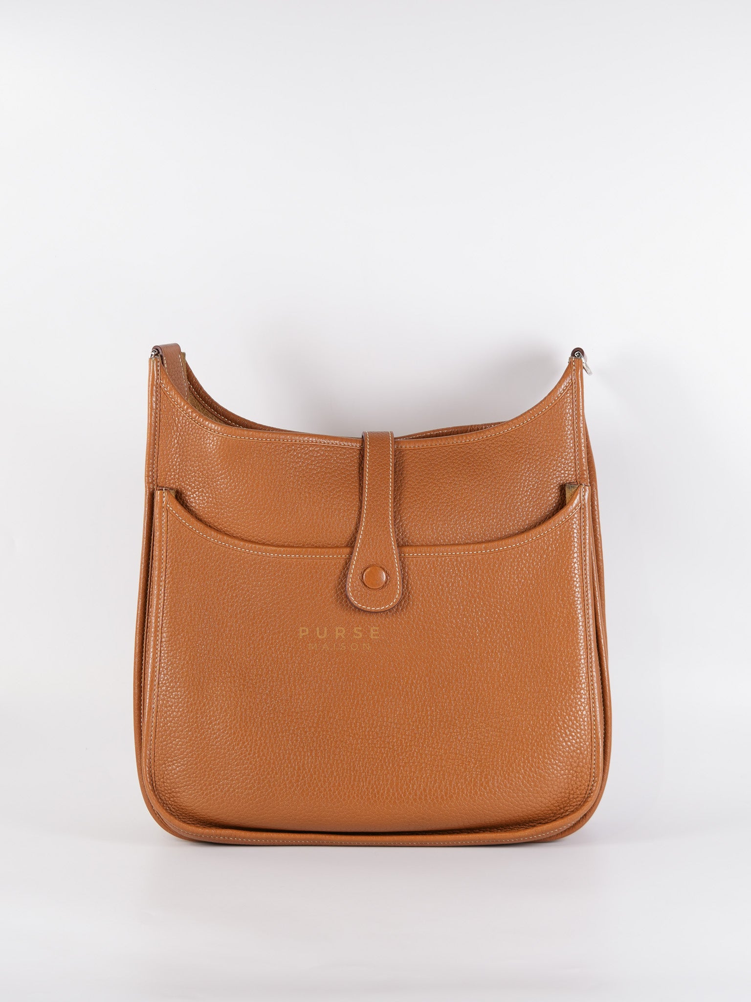Evelyne GM in Gold Clemence Leather & Palladium Hardware Stamp Square H (2004) | Purse Maison Luxury Bags Shop