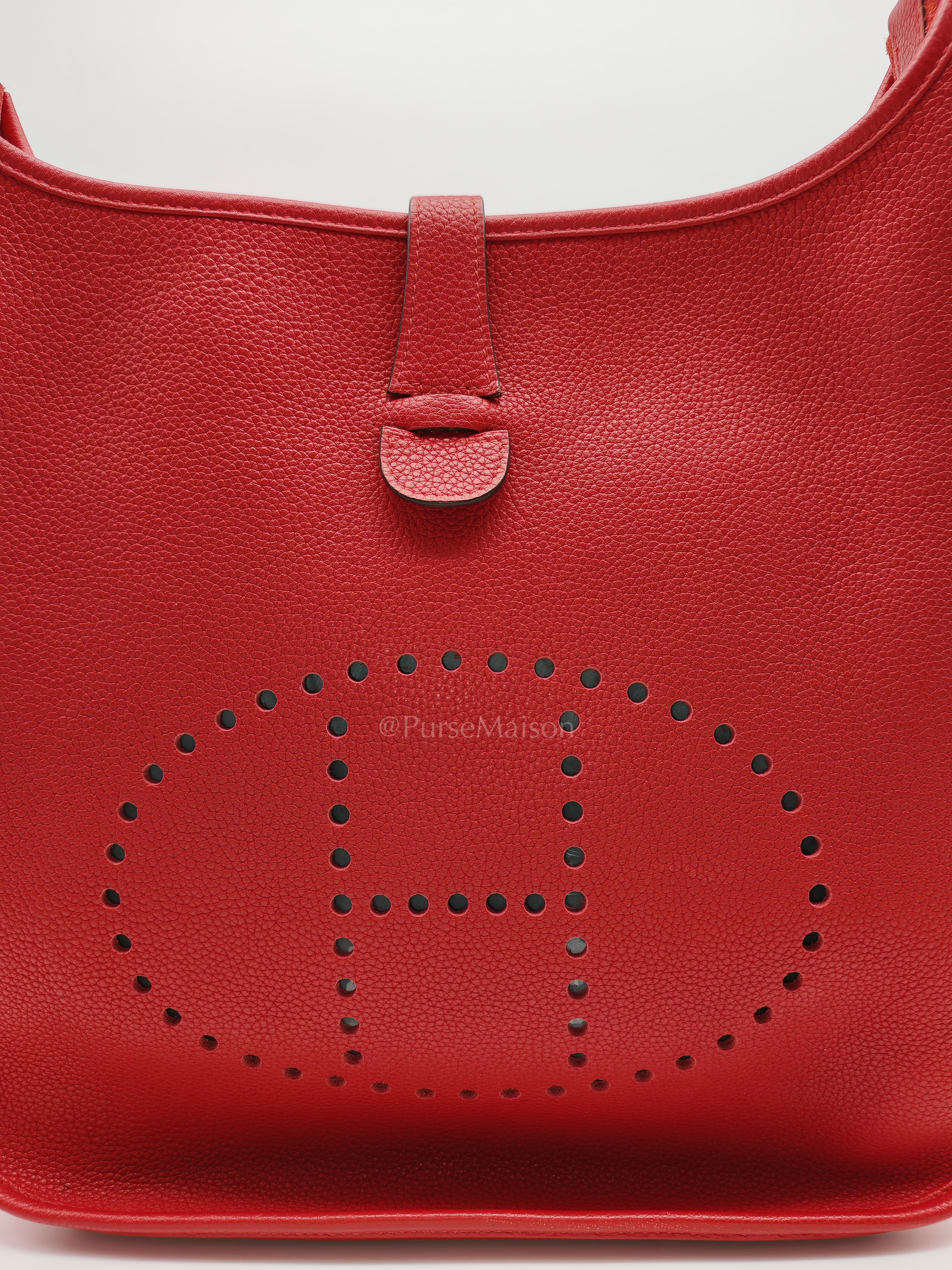 Evelyne GM in Red Celemce Leather and Gold Hardware Stamp U (2022) | Purse Maison Luxury Bags Shop