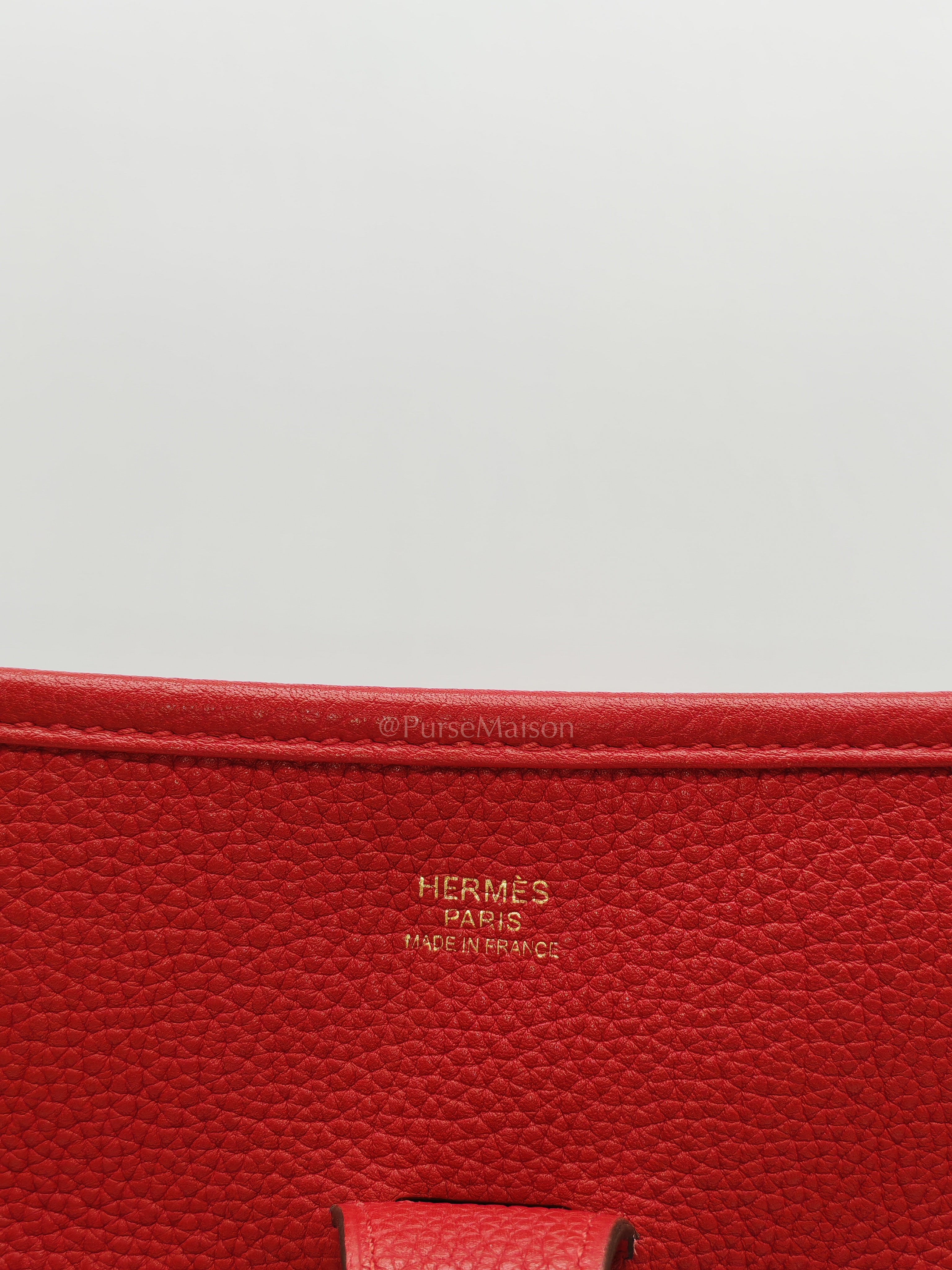 Evelyne GM in Red Celemce Leather and Gold Hardware Stamp U (2022) | Purse Maison Luxury Bags Shop