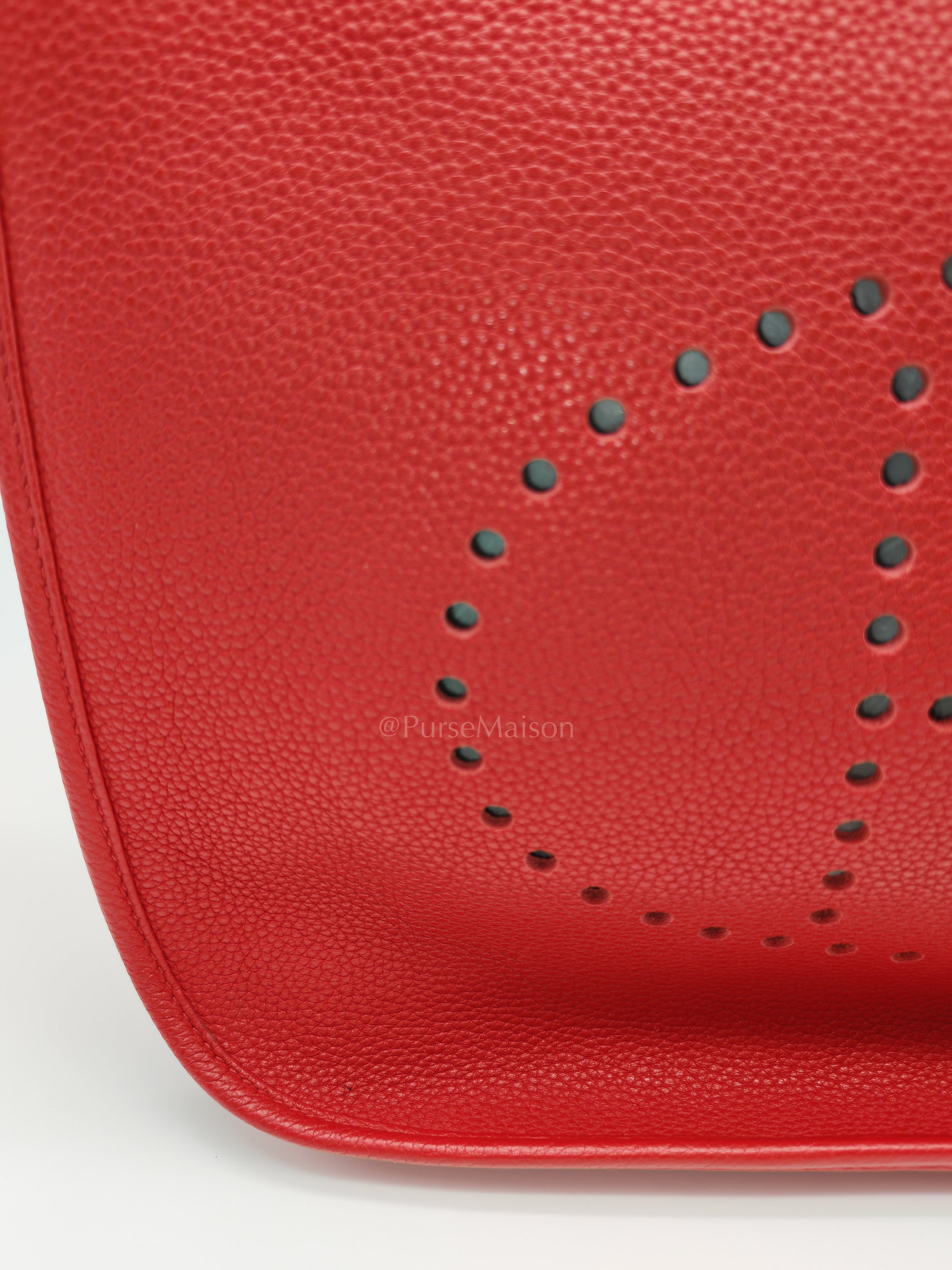 Evelyne GM in Red Celemce Leather and Gold Hardware Stamp U (2022) | Purse Maison Luxury Bags Shop