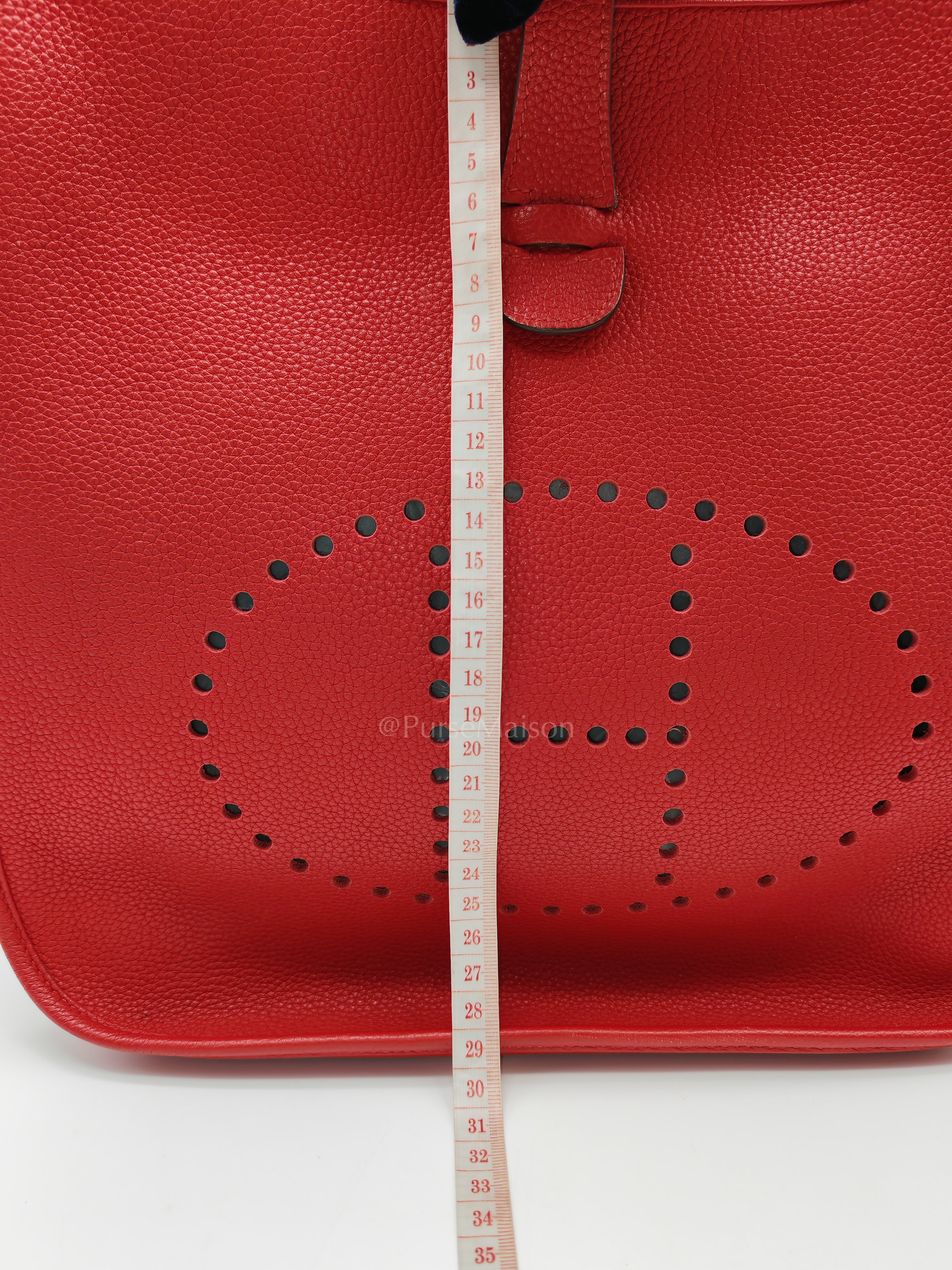 Evelyne GM in Red Celemce Leather and Gold Hardware Stamp U (2022) | Purse Maison Luxury Bags Shop