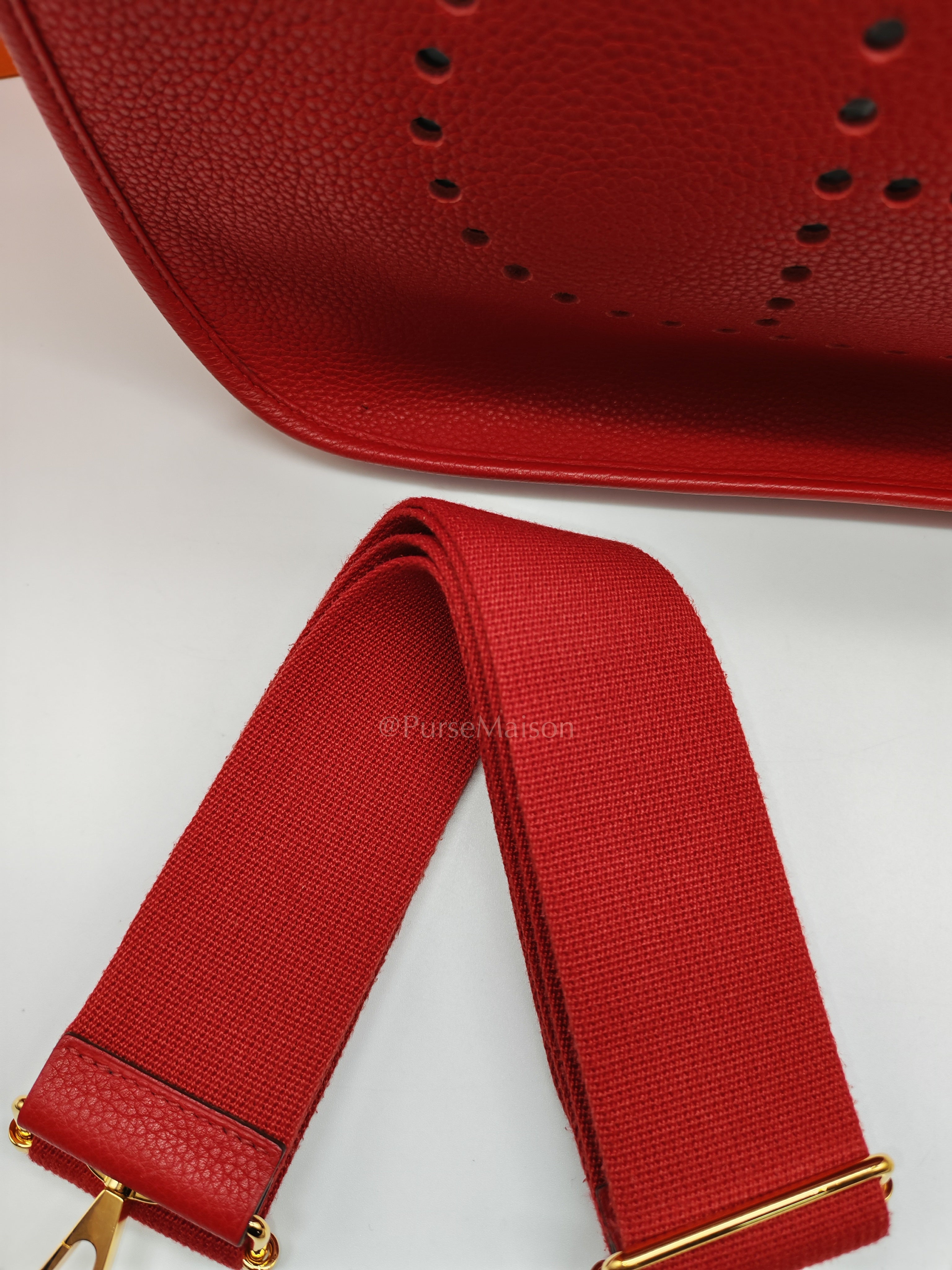 Evelyne GM in Red Celemce Leather and Gold Hardware Stamp U (2022) | Purse Maison Luxury Bags Shop