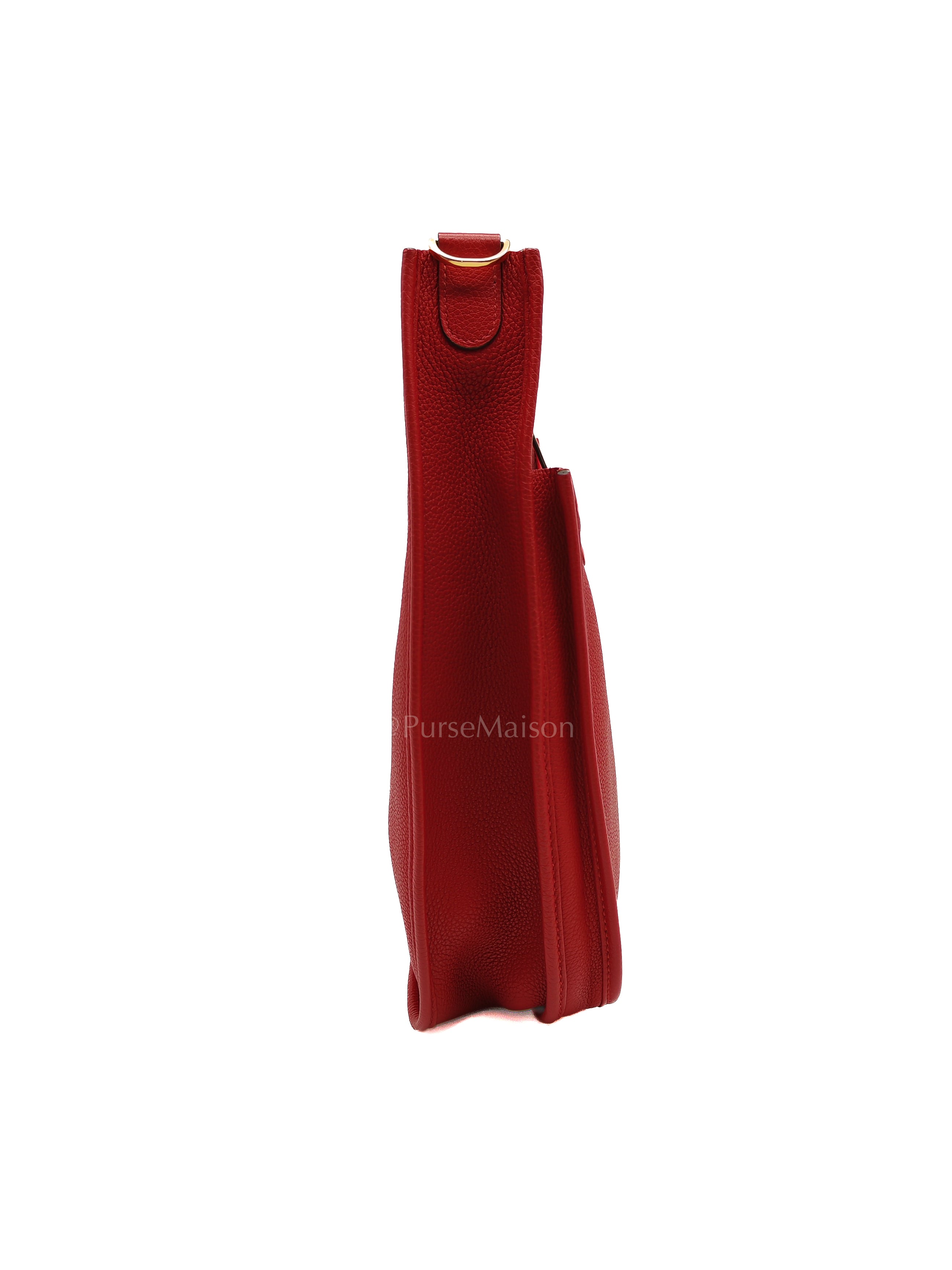Evelyne GM in Red Celemce Leather and Gold Hardware Stamp U (2022) | Purse Maison Luxury Bags Shop