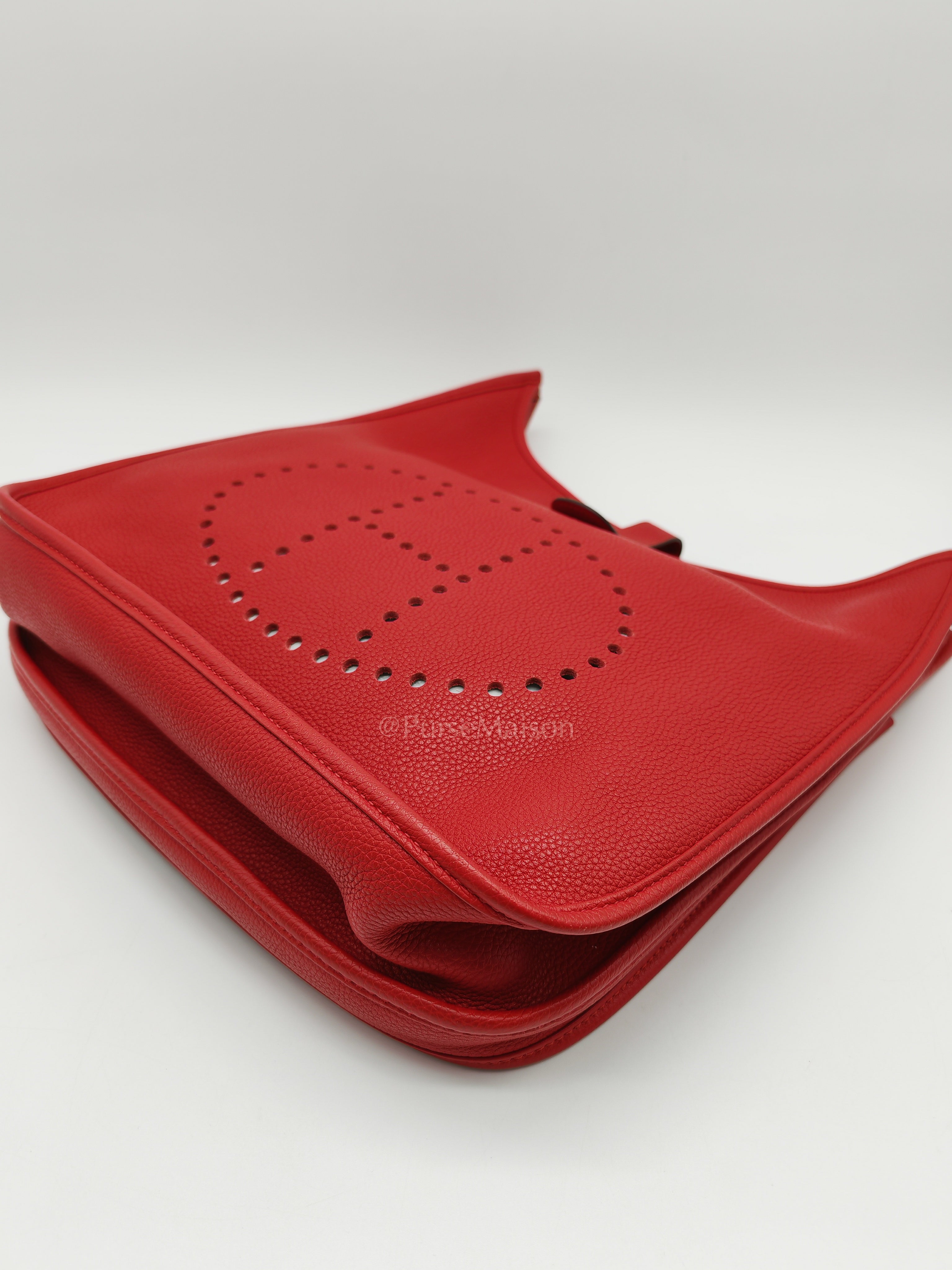 Evelyne GM in Red Celemce Leather and Gold Hardware Stamp U (2022) | Purse Maison Luxury Bags Shop