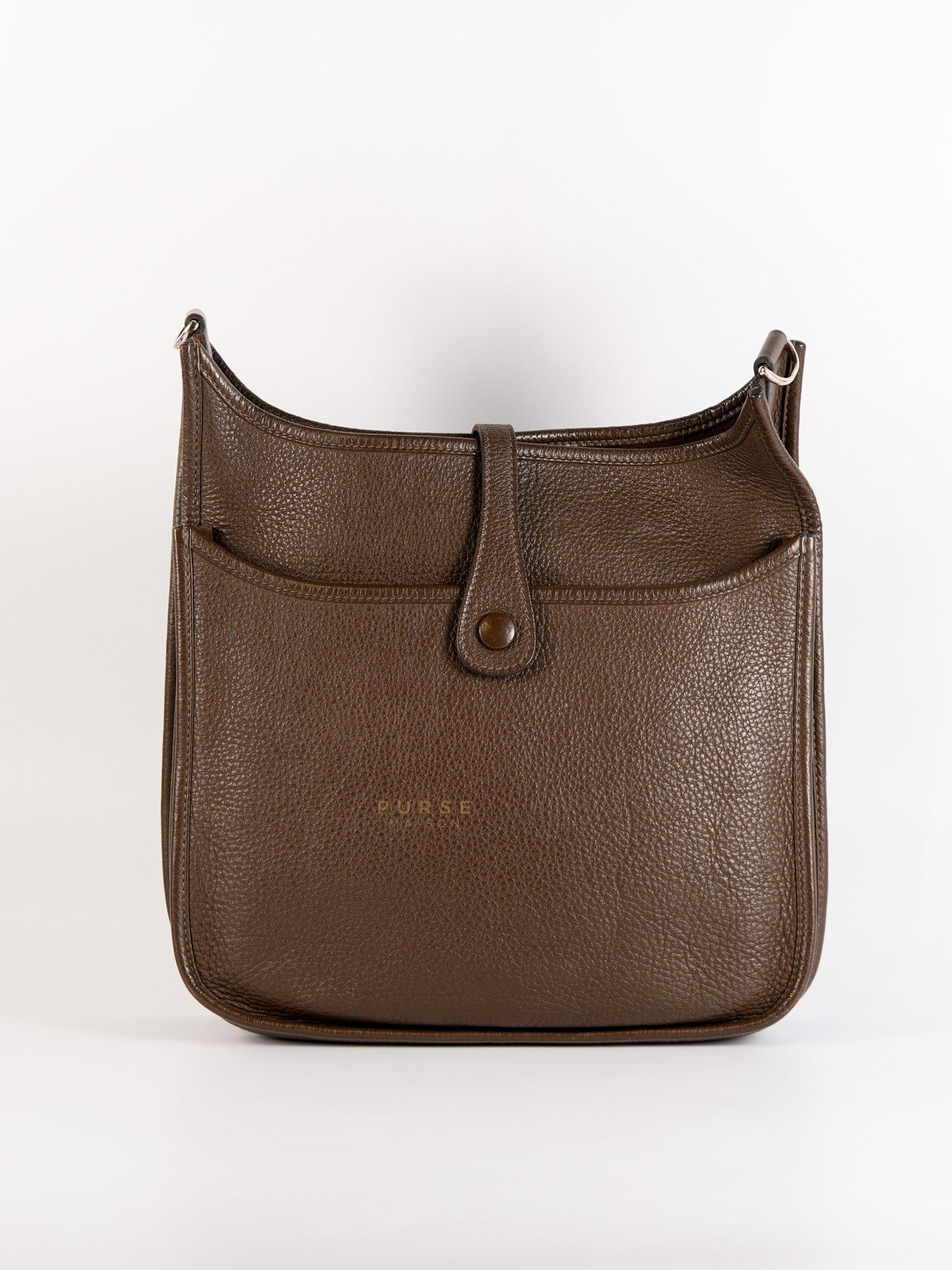 Evelyne III Dark Brown Clemence Leather Palladium Hardware Square JO(2011) | Purse Maison Luxury Bags Shop