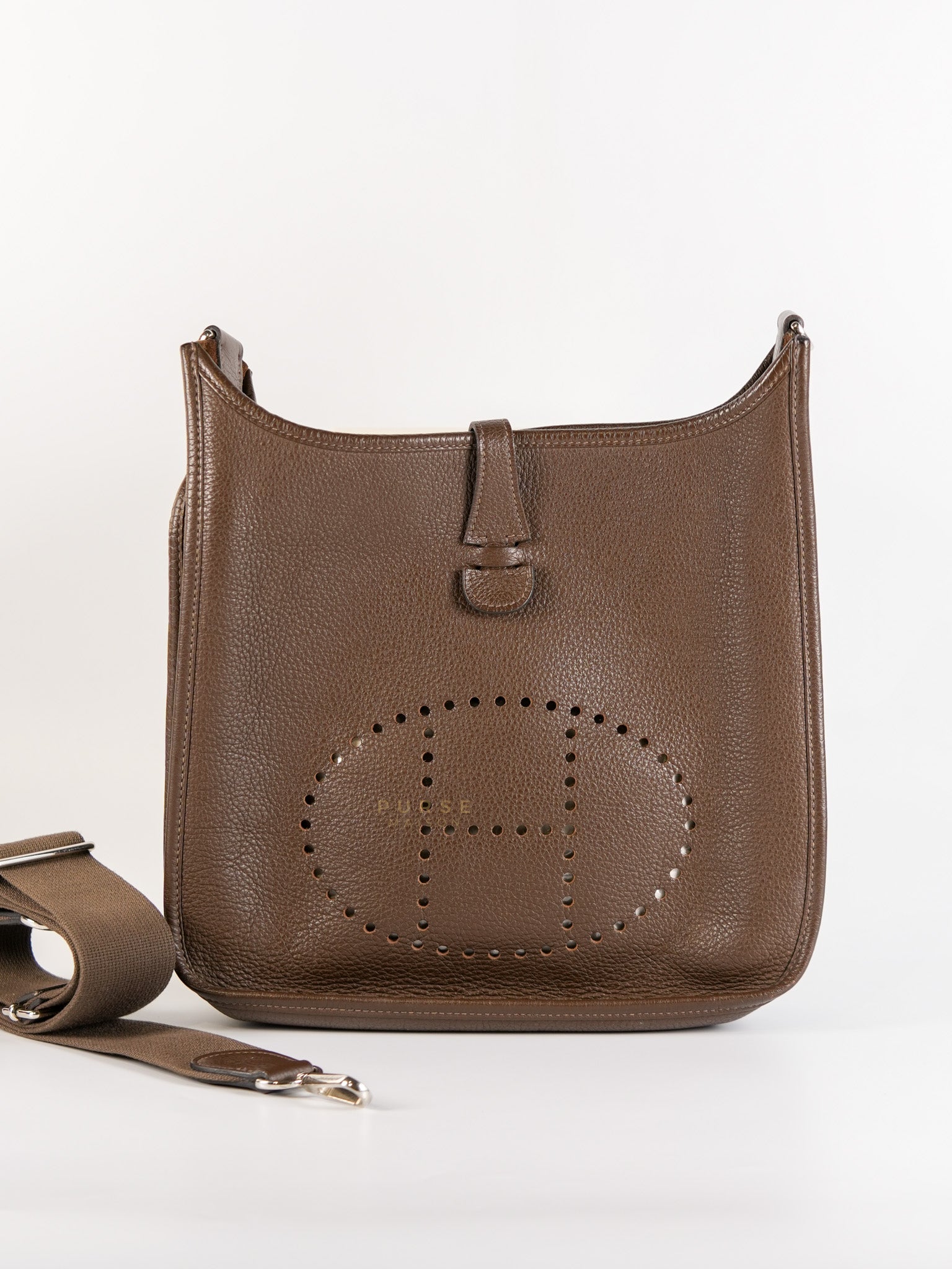 Evelyne III Dark Brown Clemence Leather Palladium Hardware Square JO(2011) | Purse Maison Luxury Bags Shop