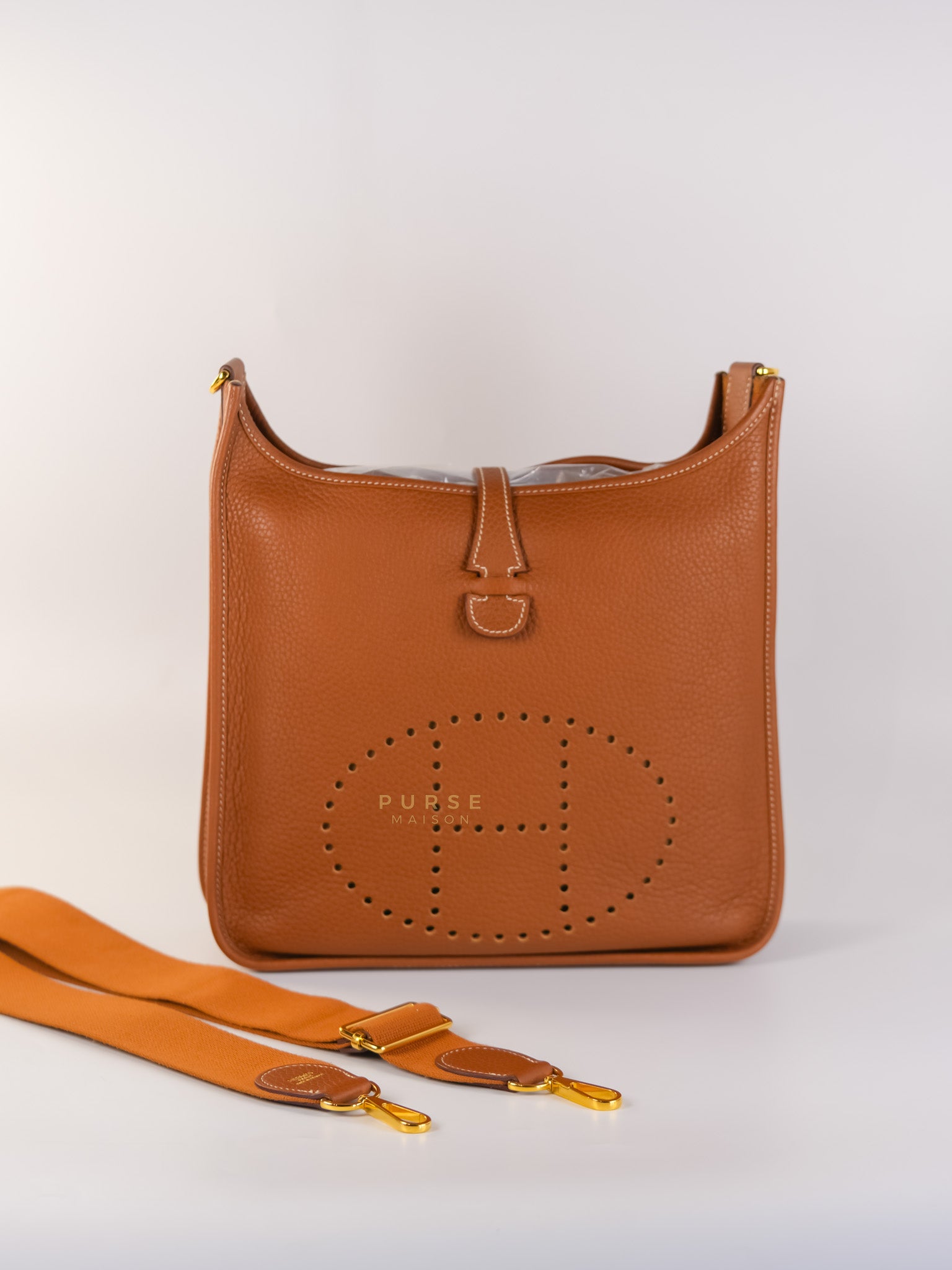 Evelyne III Gold Taurillion Clemence Leather in Gold Hardware Stamp D (2019) | Purse Maison Luxury Bags Shop