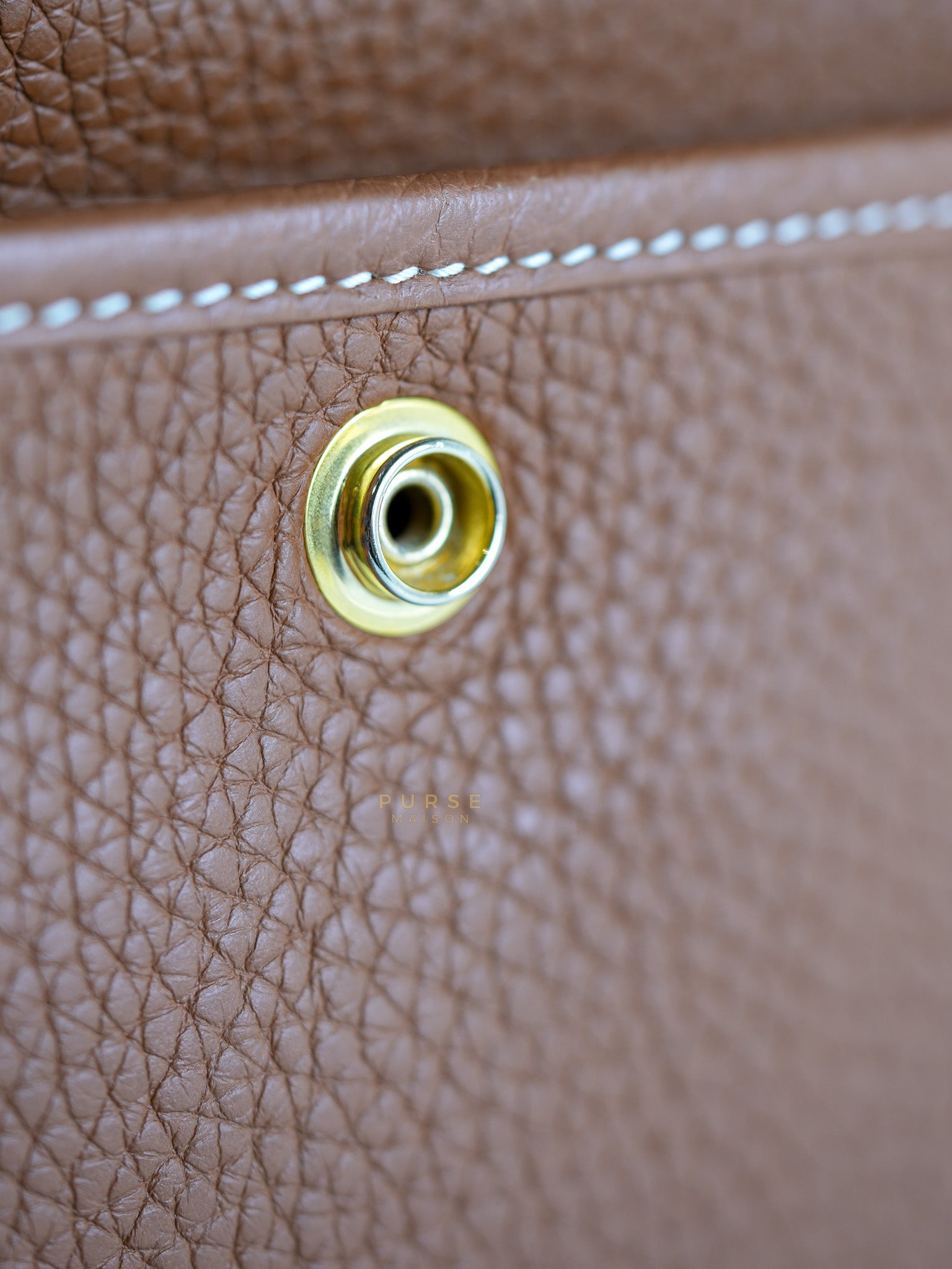 Evelyne III Gold Taurillion Clemence Leather in Gold Hardware Stamp D (2019) | Purse Maison Luxury Bags Shop