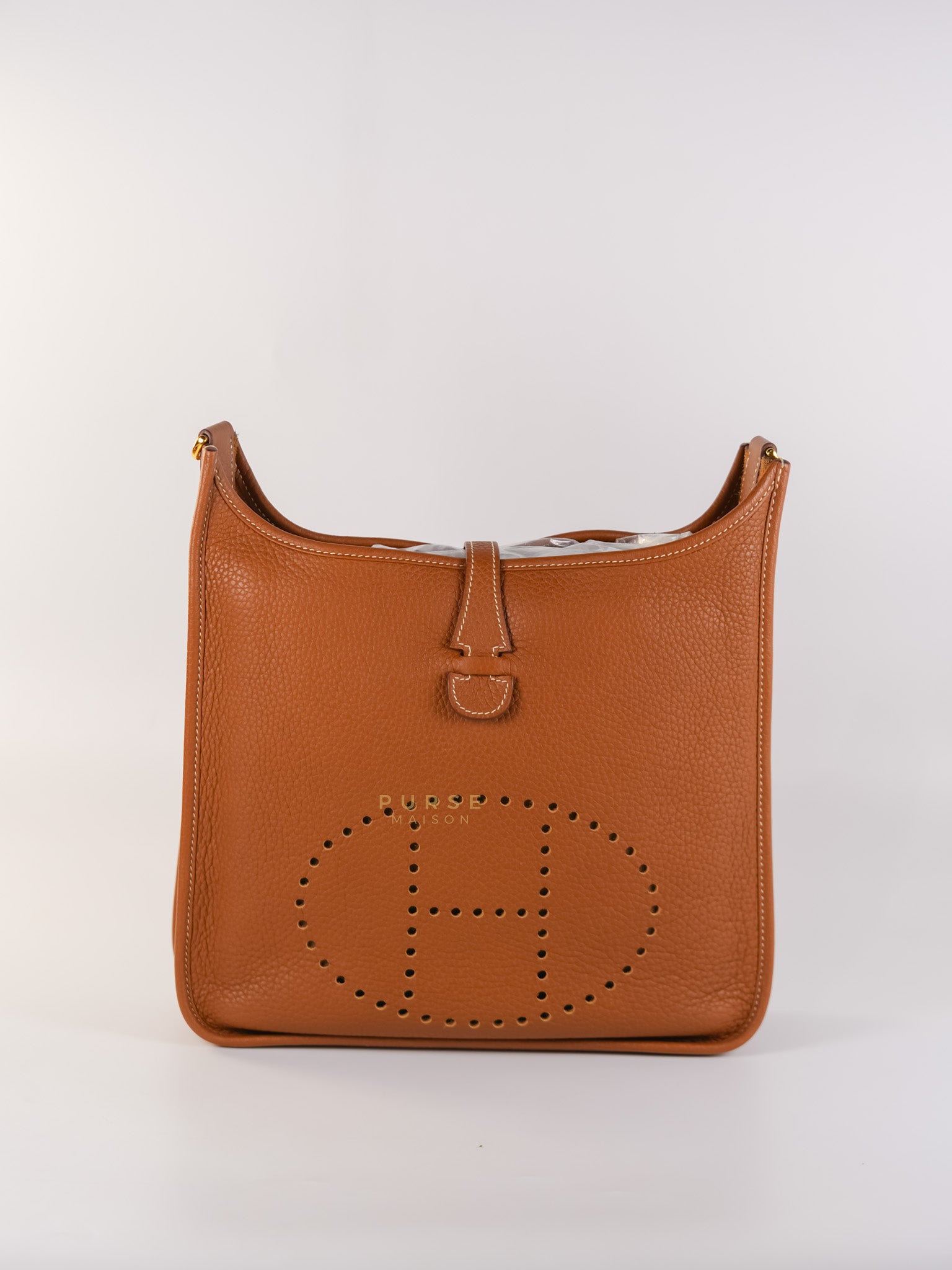 Evelyne III Gold Taurillion Clemence Leather in Gold Hardware Stamp D (2019) | Purse Maison Luxury Bags Shop