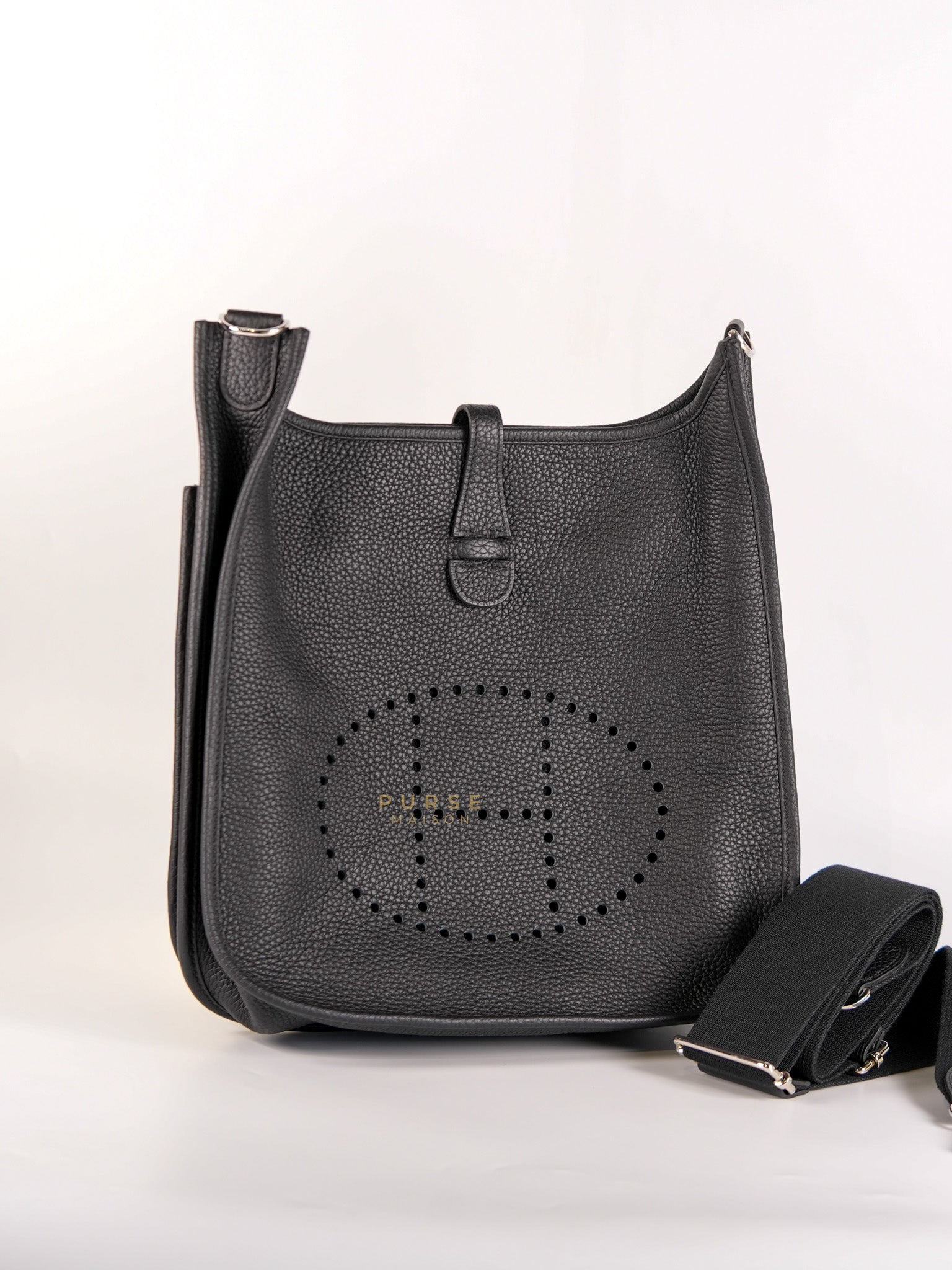 Evelyne III PM in Noir Clemence Leather Palladium Hardware Stamp X(2016) | Purse Maison Luxury Bags Shop