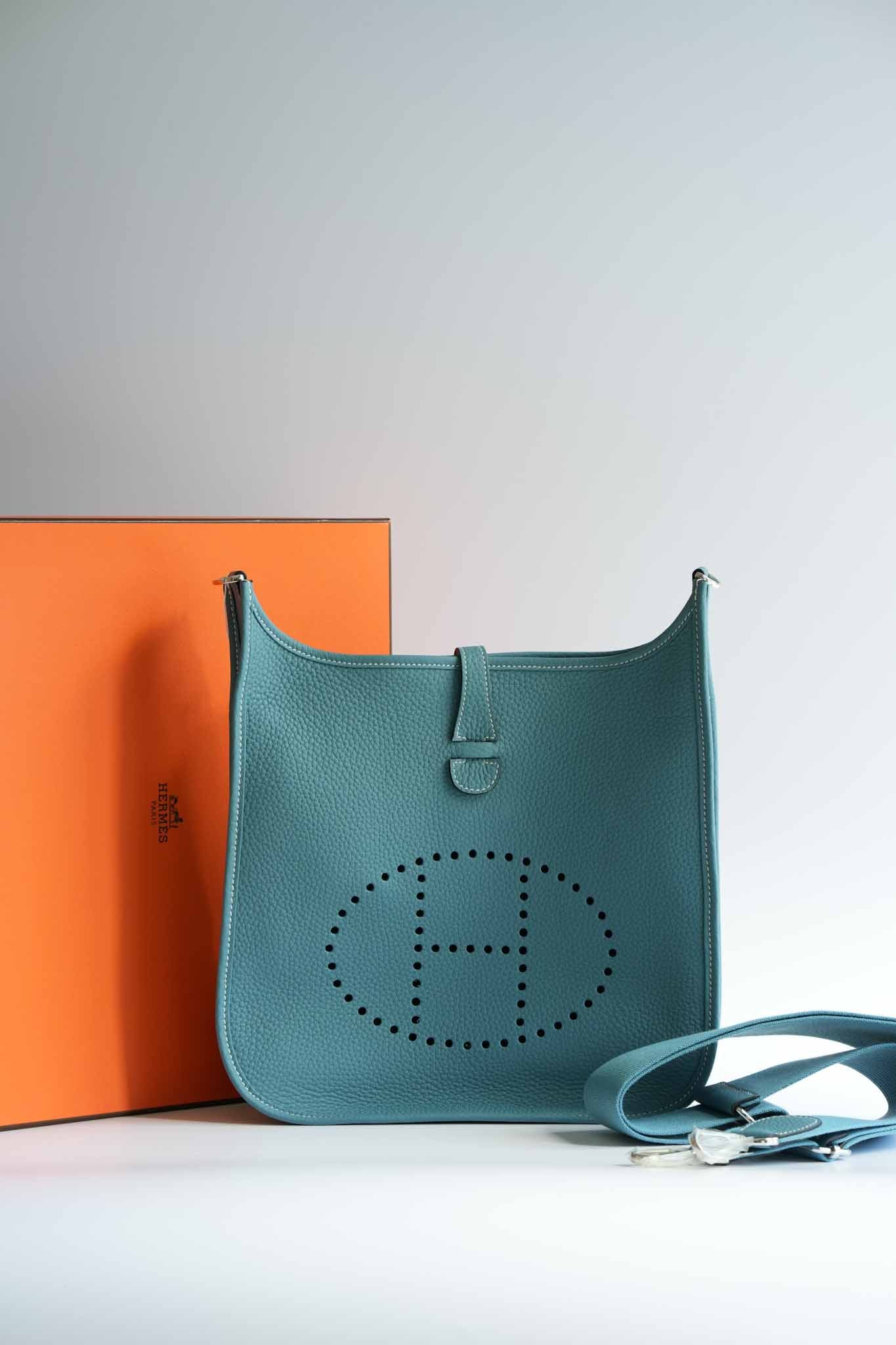 Evelyne III Taurillon Clemence Bleu Jean & Palladium Hardware Stamp B | Purse Maison Luxury Bags Shop
