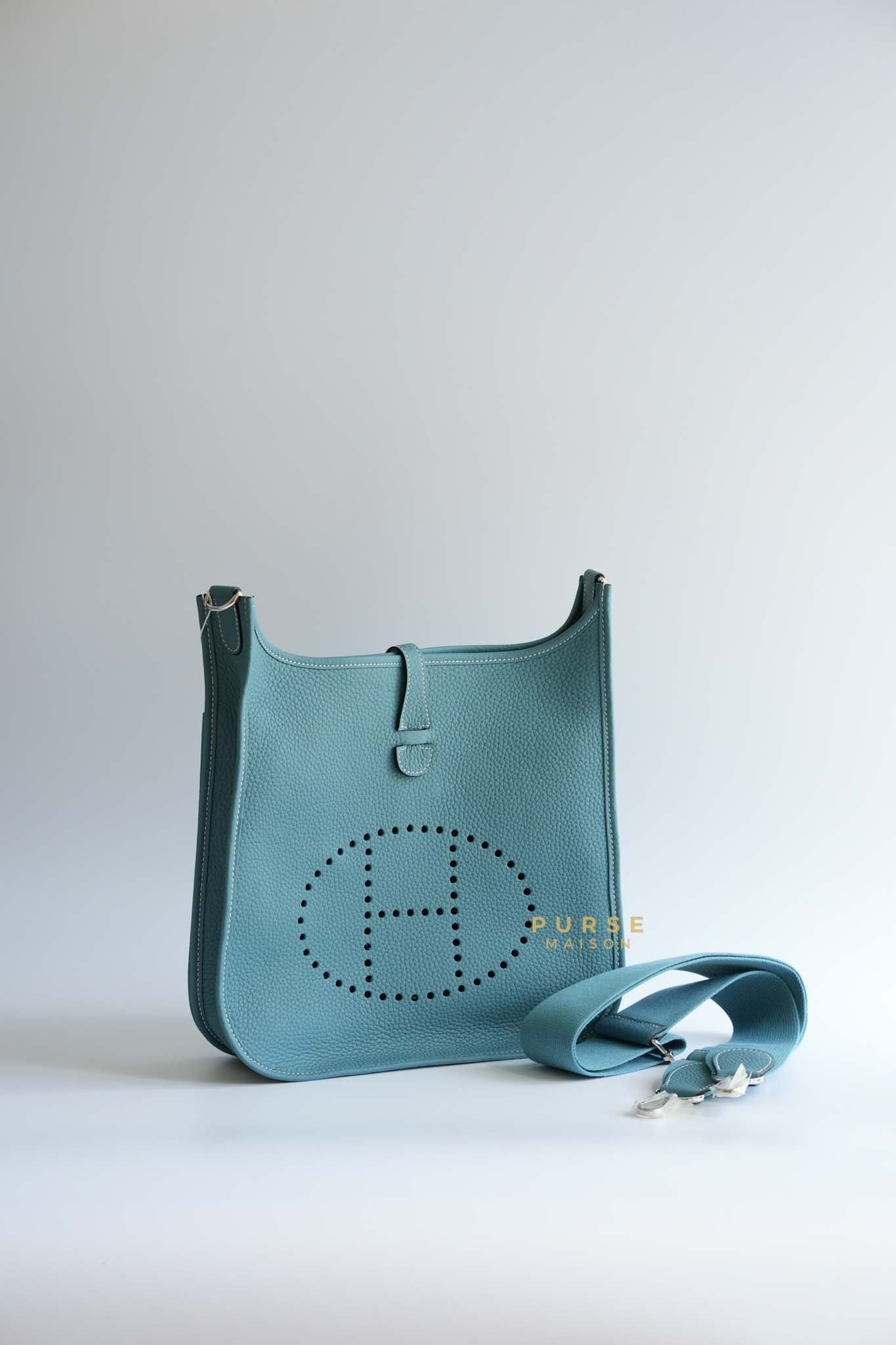 Evelyne III Taurillon Clemence Bleu Jean & Palladium Hardware Stamp B | Purse Maison Luxury Bags Shop
