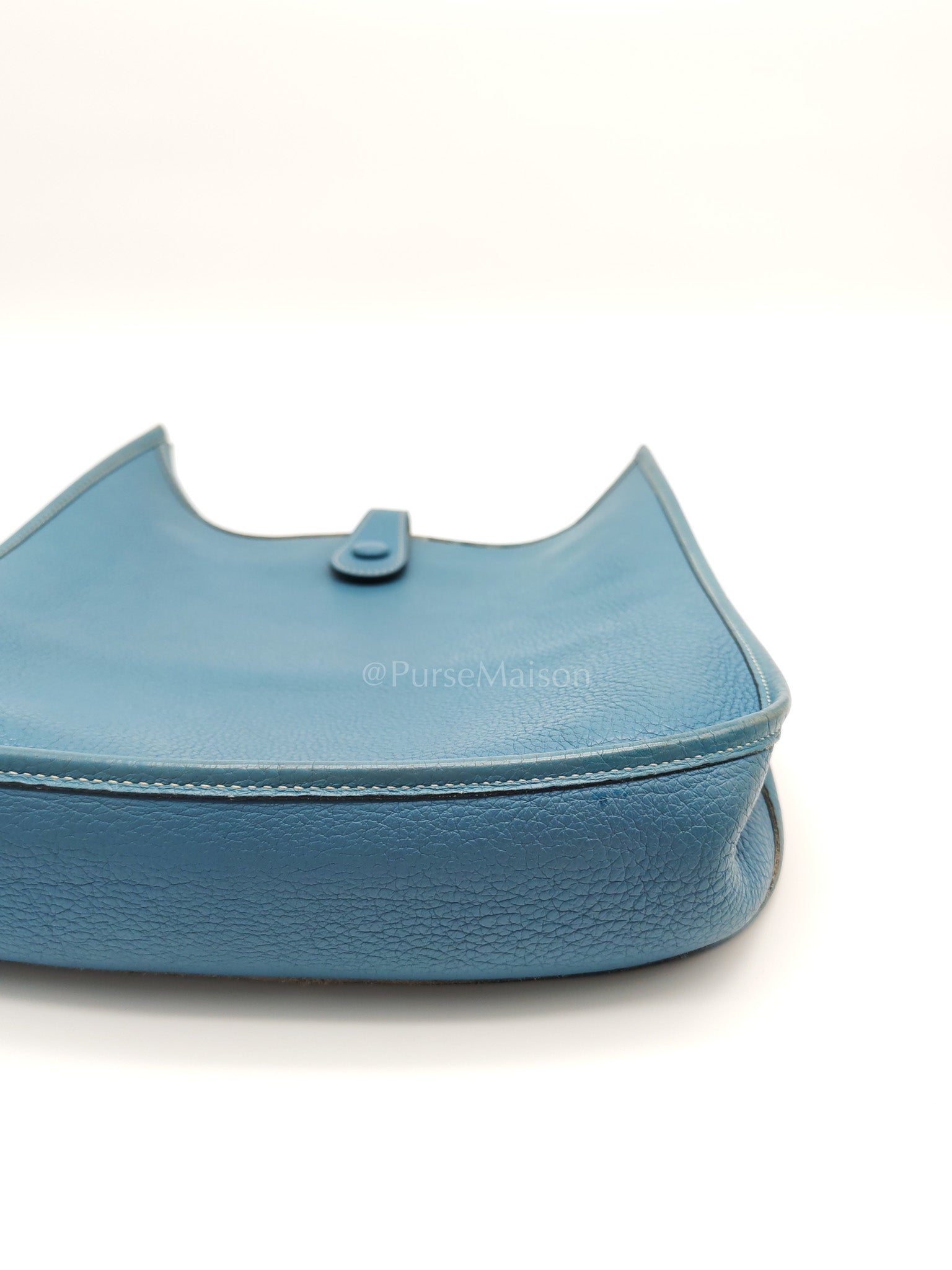 Evelyne PM Blue Jean in Clemence Leather and Palladium Hardware Stamp Square I (2005) | Purse Maison Luxury Bags Shop