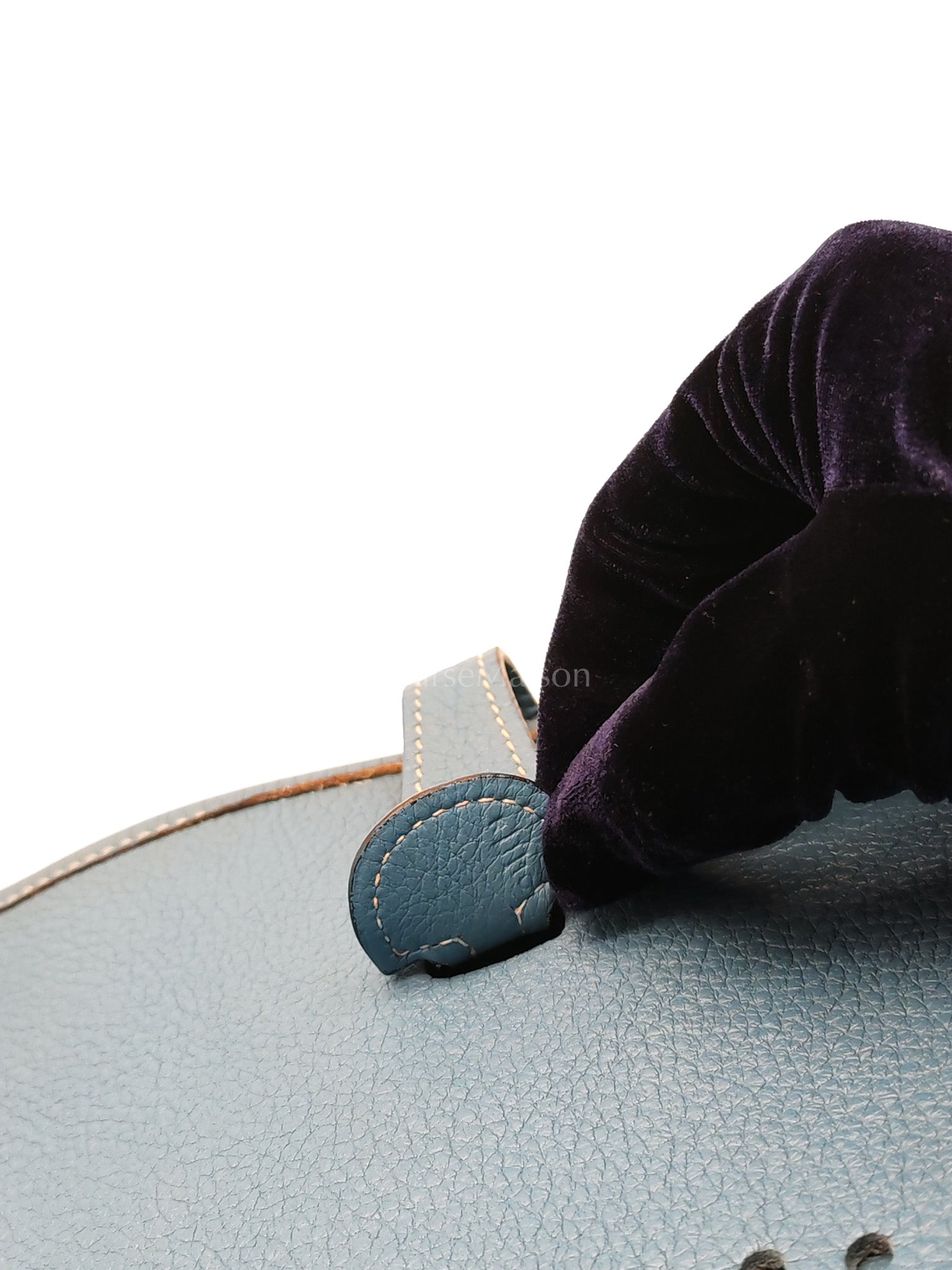 Evelyne PM Blue Jean in Clemence Leather and Palladium Hardware Stamp Square I (2005) | Purse Maison Luxury Bags Shop