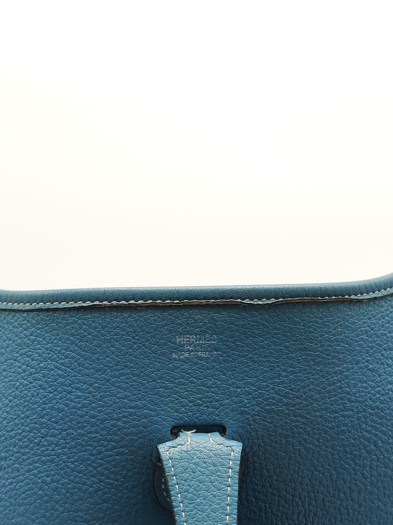 Evelyne PM Blue Jean in Clemence Leather and Palladium Hardware Stamp Square I (2005) | Purse Maison Luxury Bags Shop