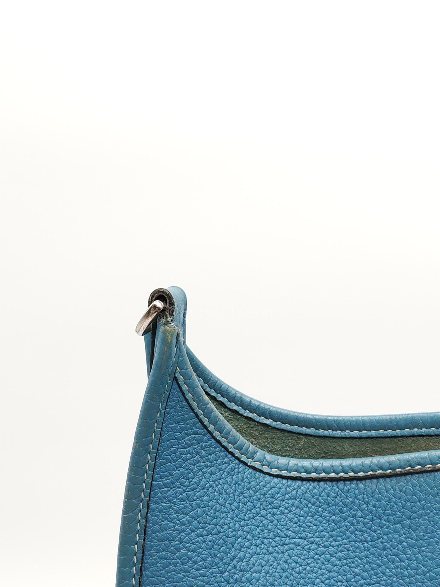 Evelyne PM Blue Jean in Clemence Leather and Palladium Hardware Stamp Square I (2005) | Purse Maison Luxury Bags Shop