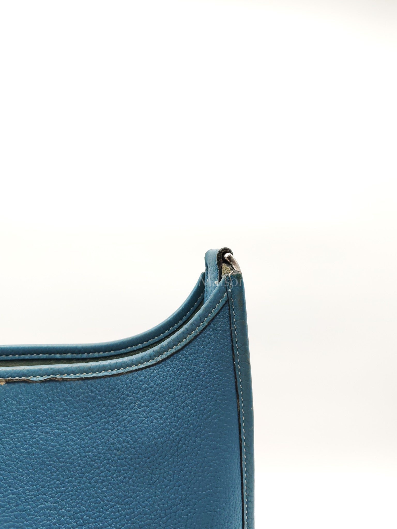 Evelyne PM Blue Jean in Clemence Leather and Palladium Hardware Stamp Square I (2005) | Purse Maison Luxury Bags Shop