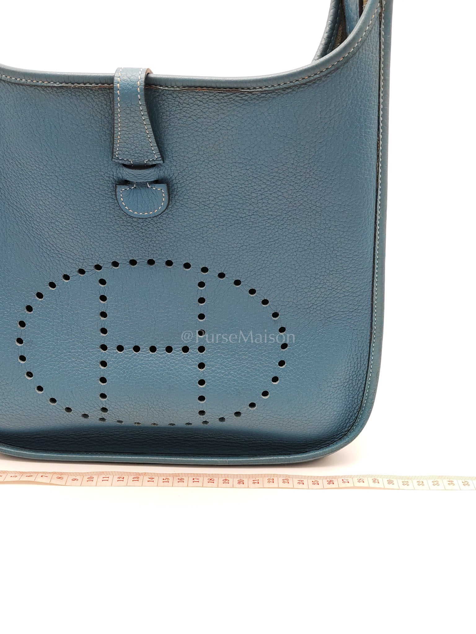 Evelyne PM Blue Jean in Clemence Leather and Palladium Hardware Stamp Square I (2005) | Purse Maison Luxury Bags Shop
