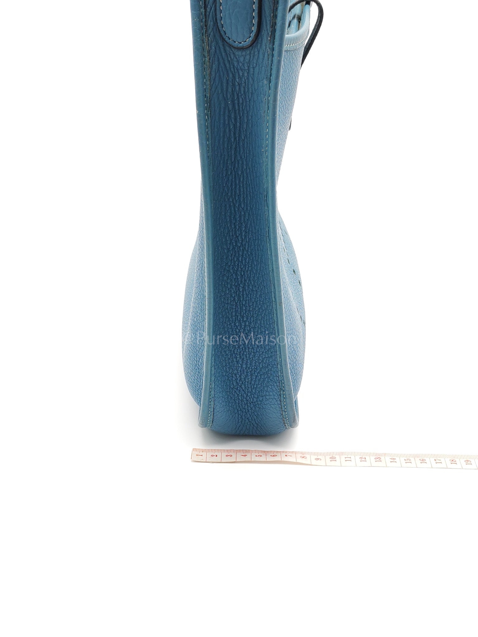 Evelyne PM Blue Jean in Clemence Leather and Palladium Hardware Stamp Square I (2005) | Purse Maison Luxury Bags Shop