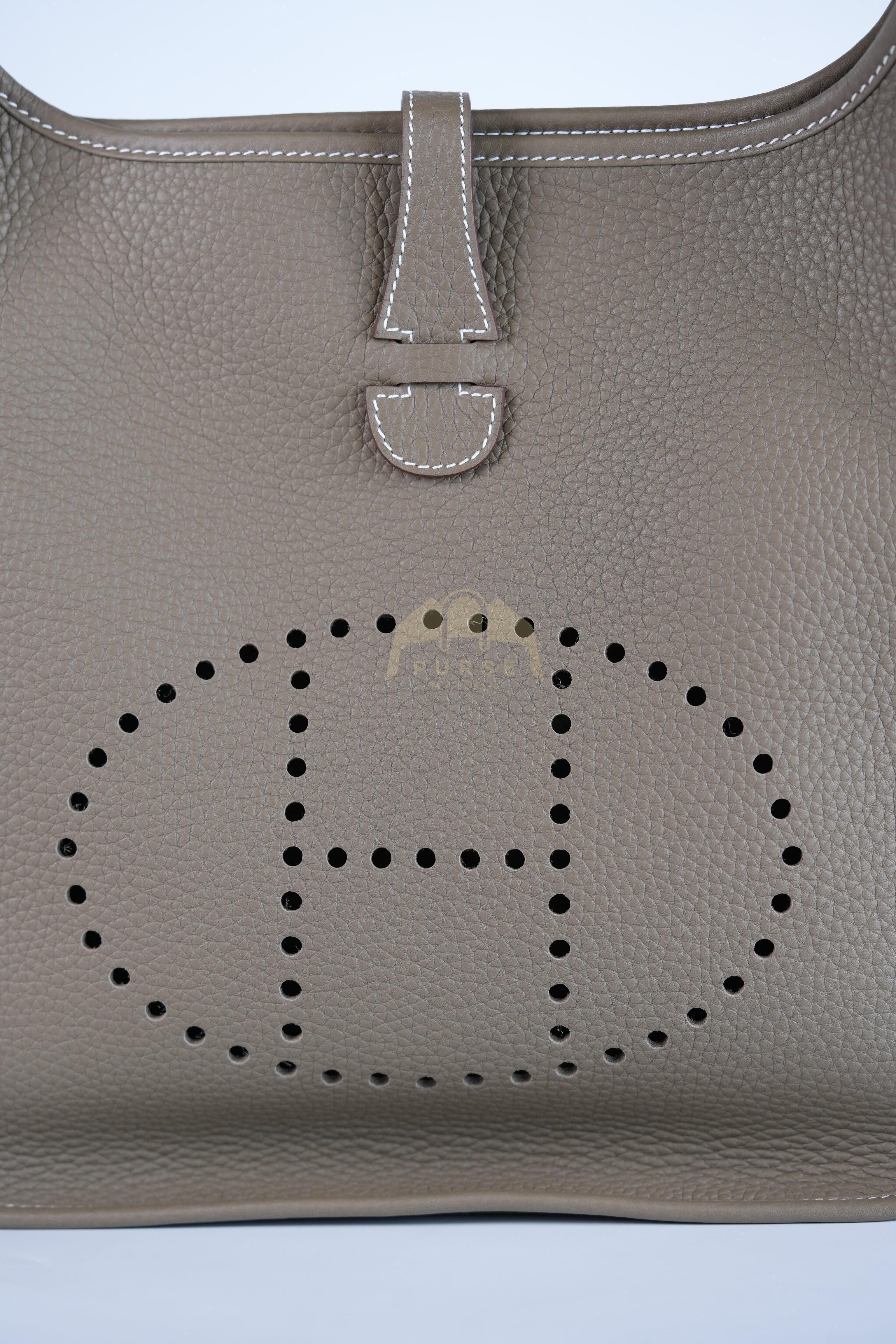 Evelyne PM Etoupe in Clemence Leather and Gold Hardware Stamp K (2025) | Purse Maison Luxury Bags Shop