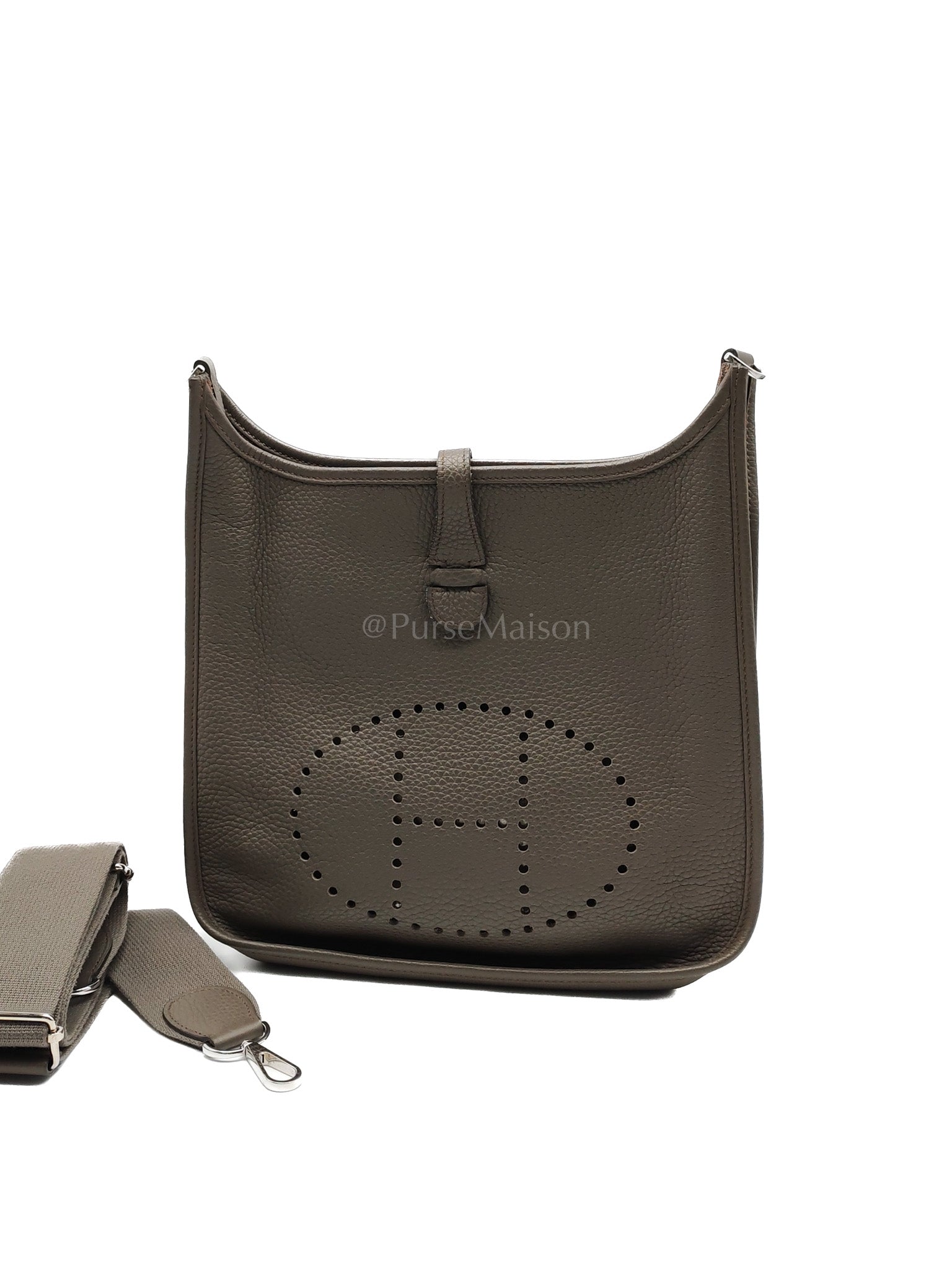 Evelyne PM Grayish Brown Clemence Leather and Palladium Hardware Stamp C (2018) | Purse Maison Luxury Bags Shop