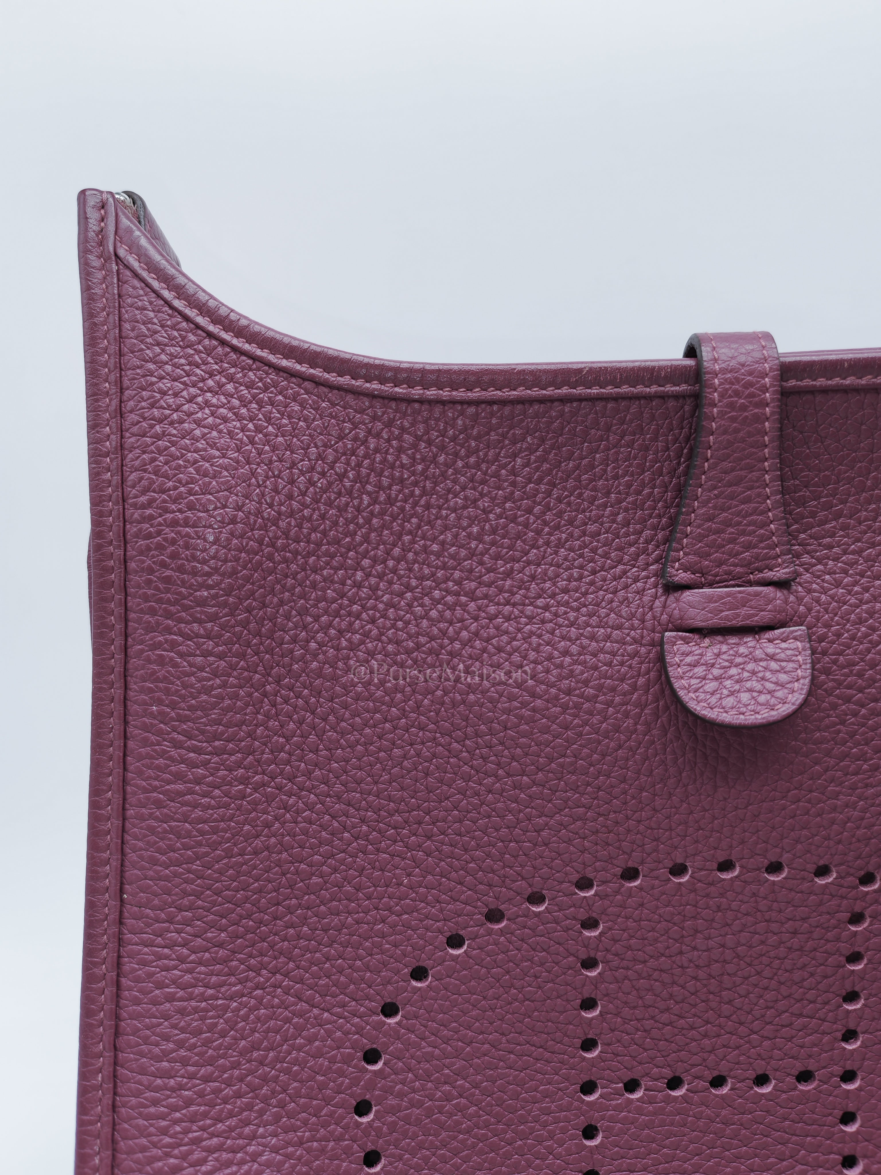 Evelyne PM in Anemone Taurillom Clemence Leather & Palladium Hardware Stamp Square R (2014) | Purse Maison Luxury Bags Shop