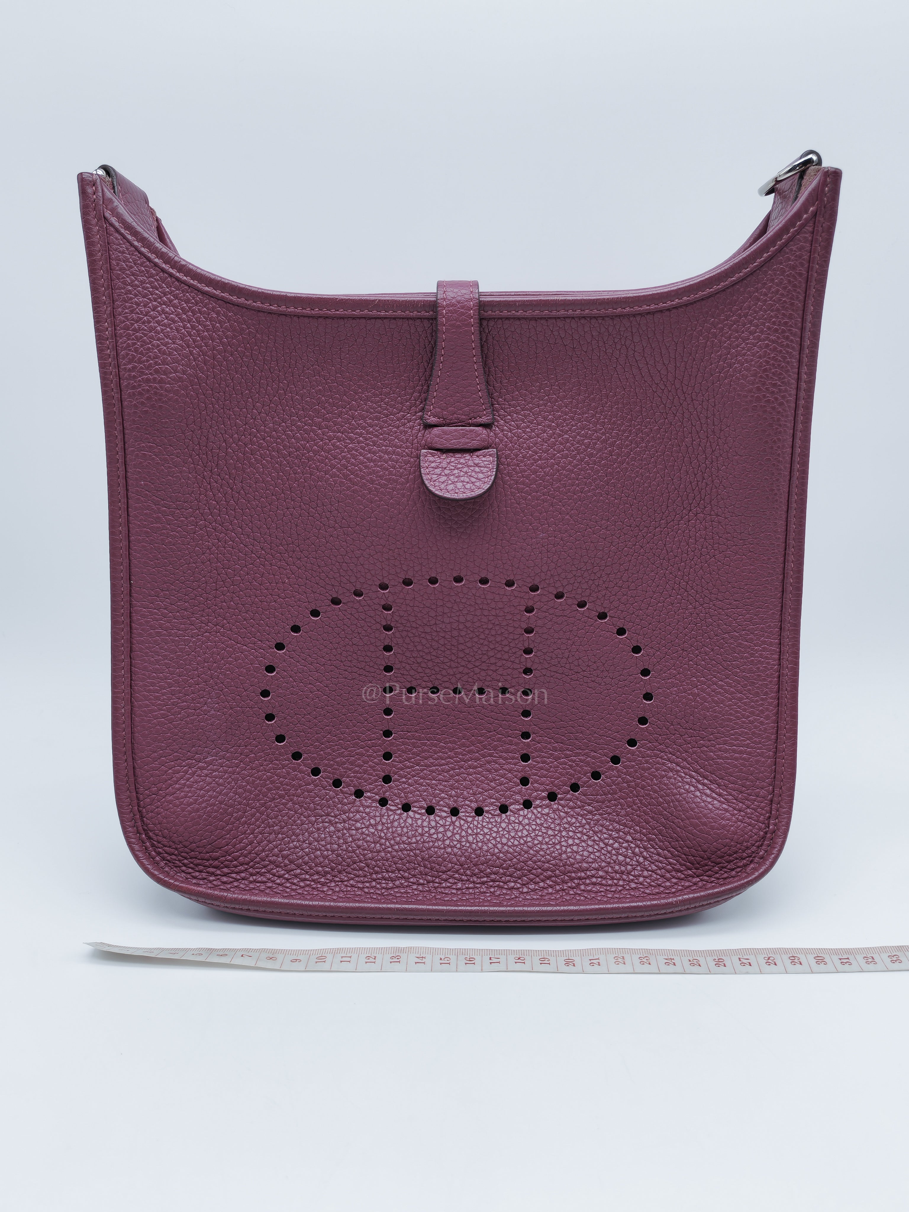Evelyne PM in Anemone Taurillom Clemence Leather & Palladium Hardware Stamp Square R (2014) | Purse Maison Luxury Bags Shop