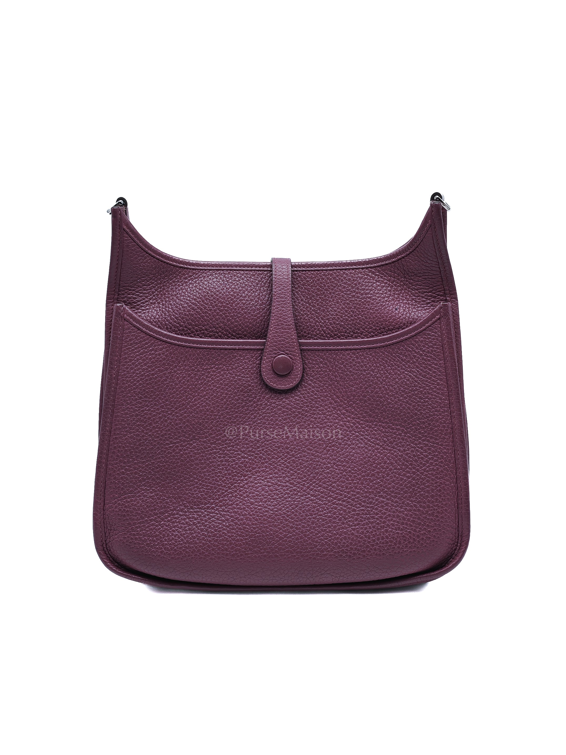 Evelyne PM in Anemone Taurillom Clemence Leather & Palladium Hardware Stamp Square R (2014) | Purse Maison Luxury Bags Shop