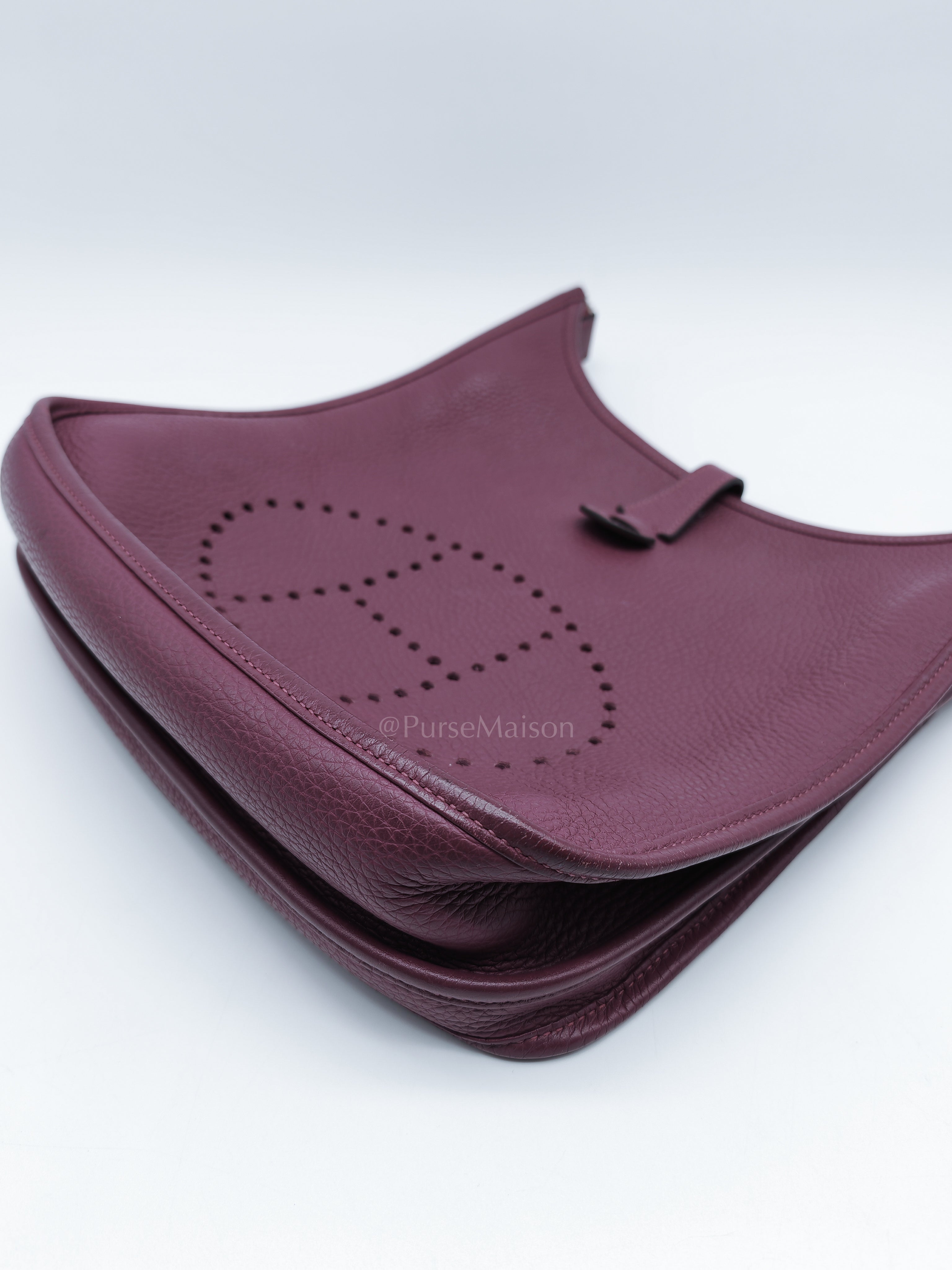 Evelyne PM in Anemone Taurillom Clemence Leather & Palladium Hardware Stamp Square R (2014) | Purse Maison Luxury Bags Shop