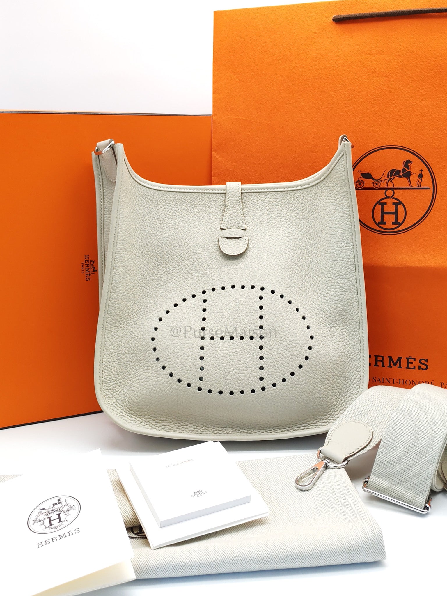 Evelyne PM in Beton Clemence Leather and Palladium Hardware Stamp W (2024) | Purse Maison Luxury Bags Shop