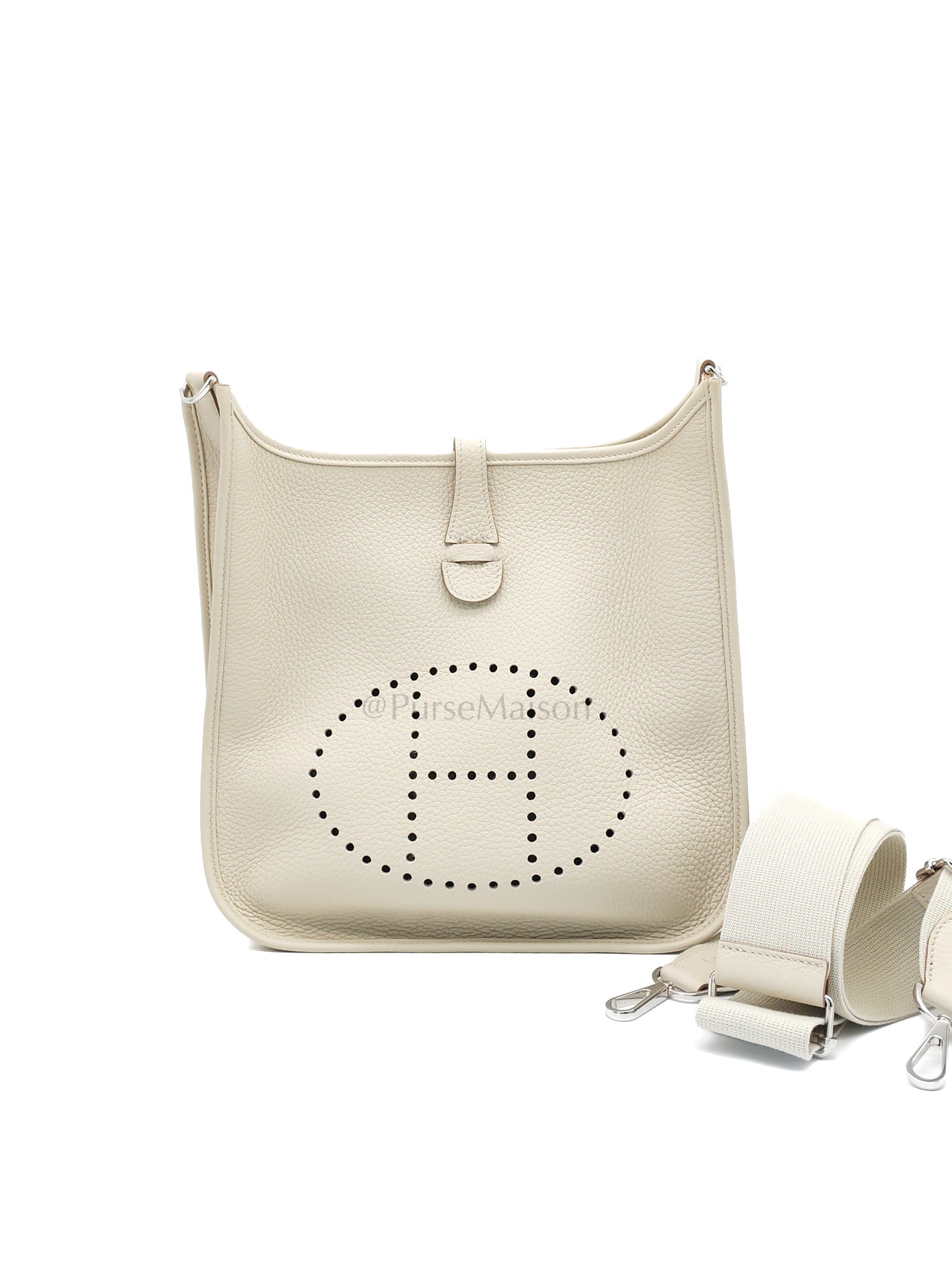 Evelyne PM in Beton Clemence Leather and Palladium Hardware Stamp W (2024) | Purse Maison Luxury Bags Shop