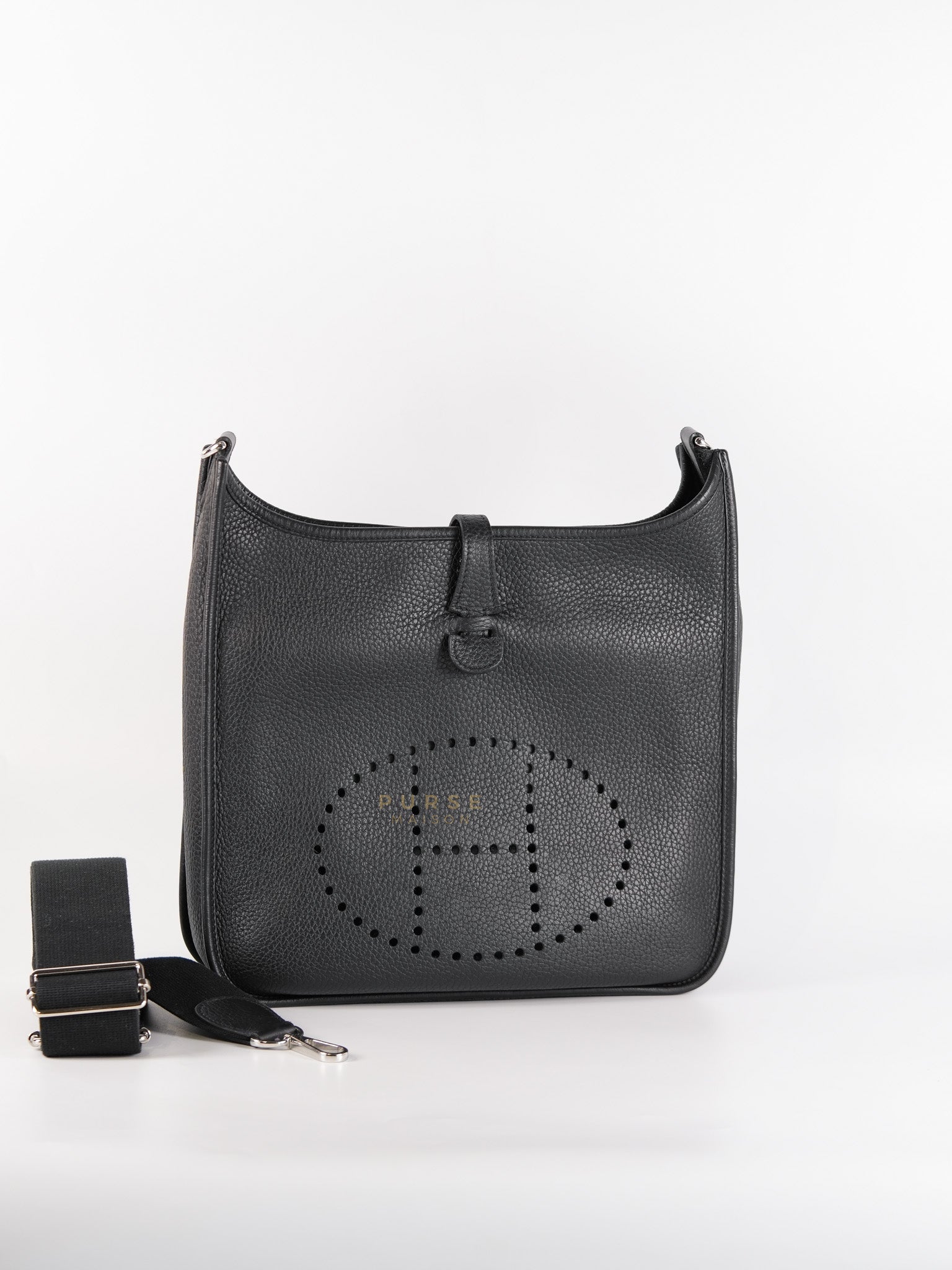 Evelyne PM in Black Clemence Leather and Palladium Hardware Stamp U (2022) | Purse Maison Luxury Bags Shop