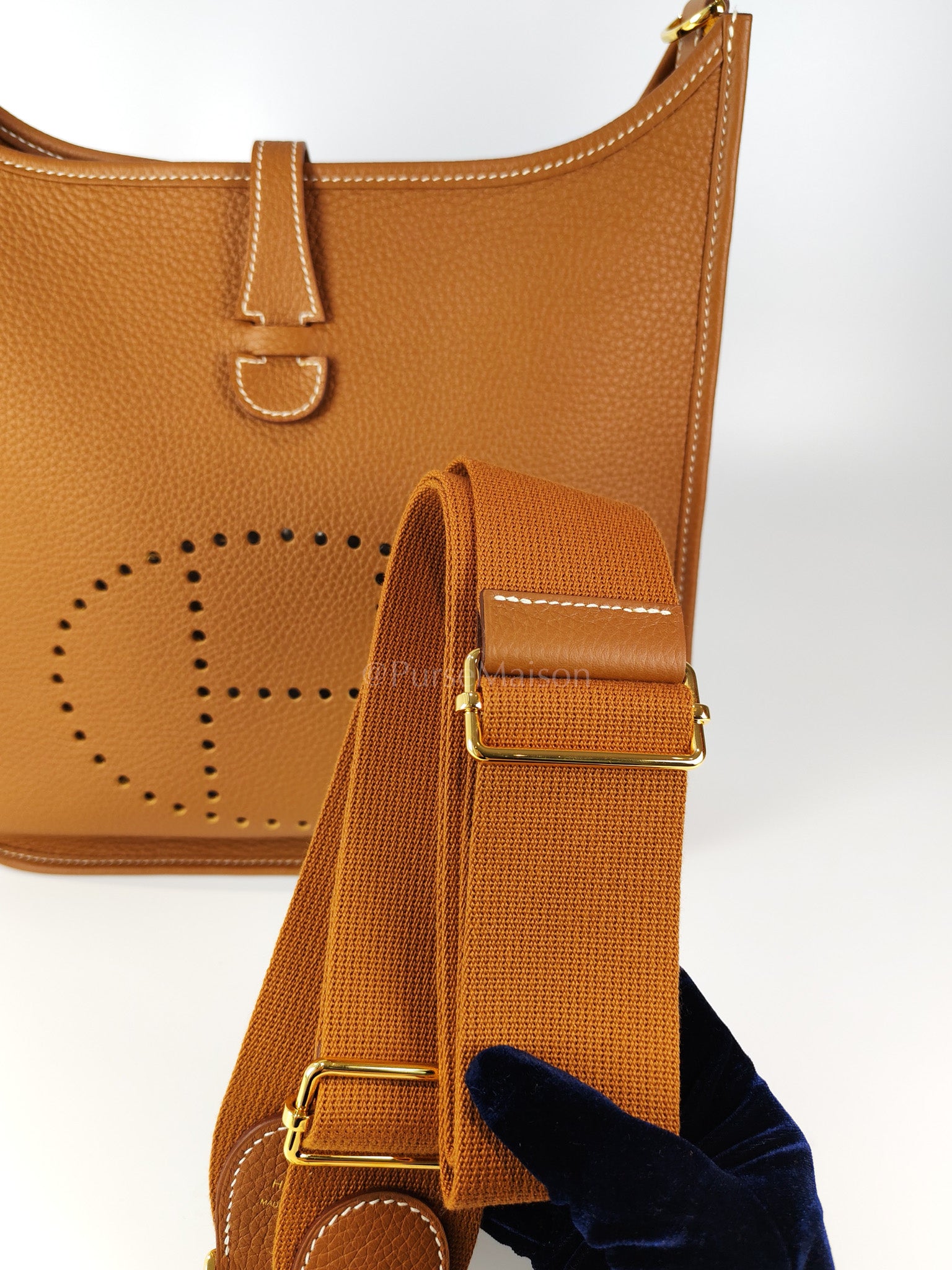 Evelyne PM in Gold Clemence Leather and Gold Hardware Stamp B (2023) | Purse Maison Luxury Bags Shop