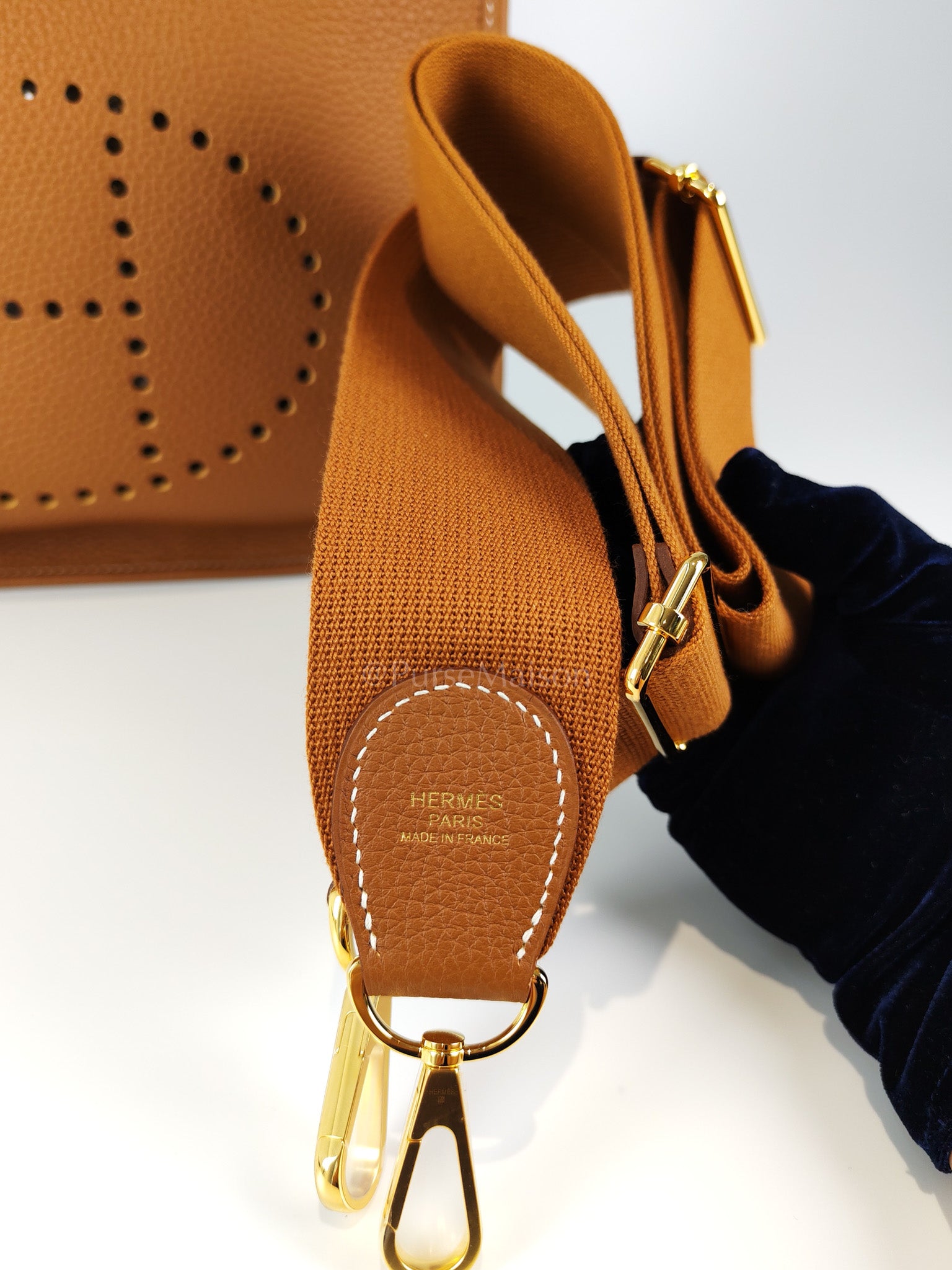 Evelyne PM in Gold Clemence Leather and Gold Hardware Stamp B (2023) | Purse Maison Luxury Bags Shop